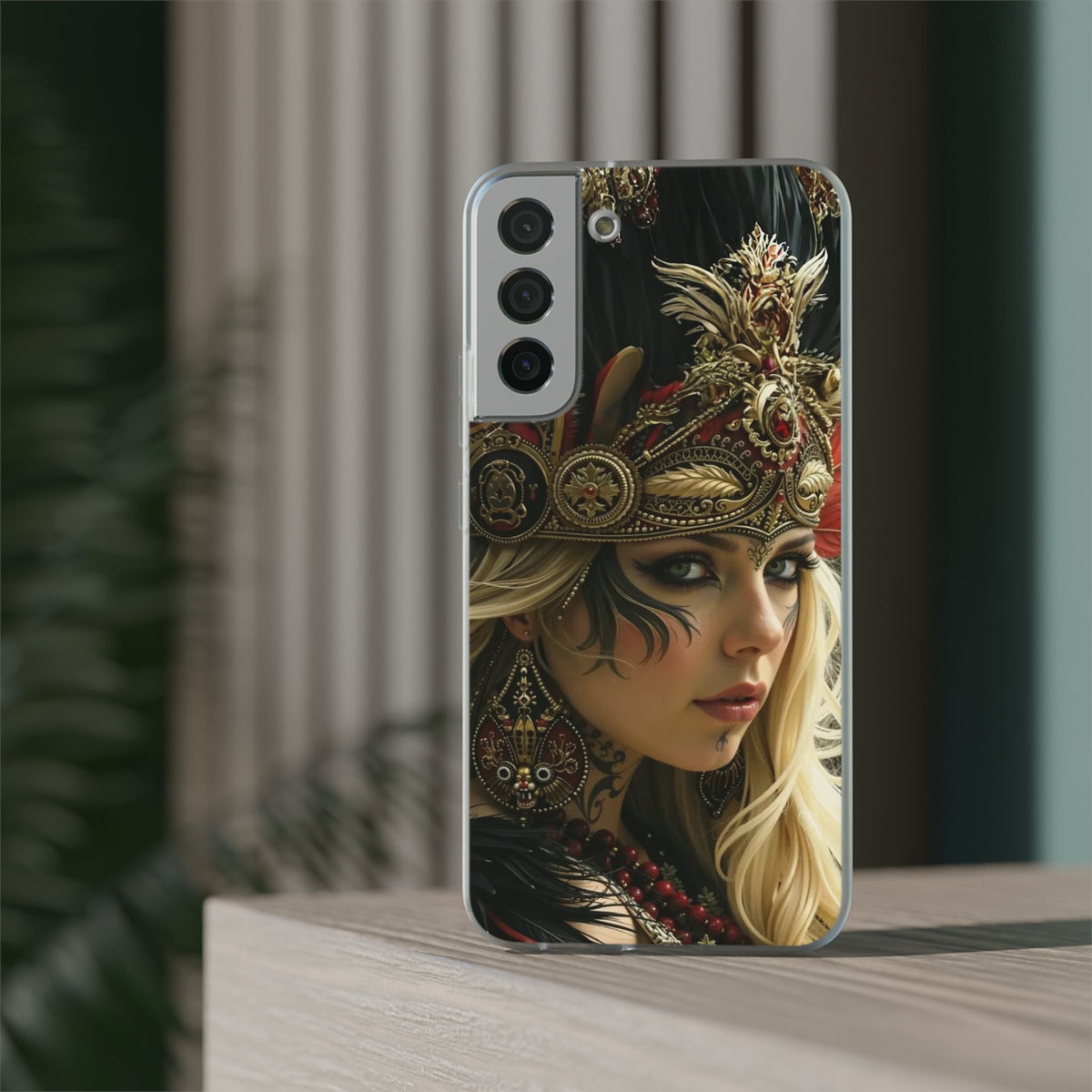 Aztec Fireheart Queen – Flexi Phone Case (iPhone & Samsung • Clear TPU • Made in USA • Personalized Option)