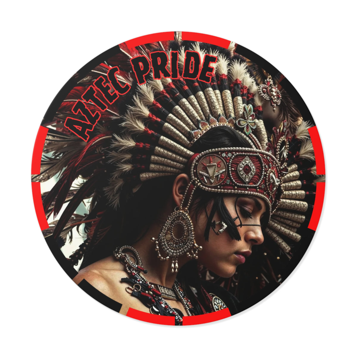 Aztec Goddess Spirit Round Vinyl Sticker – Waterproof Matte Decal (2”–6”)