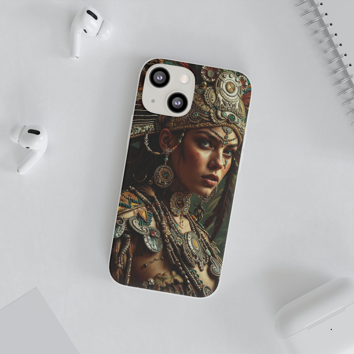 Aztec Warrior Goddess – Flexi Phone Case (iPhone & Samsung • Clear TPU • Made in USA • Personalized Option)