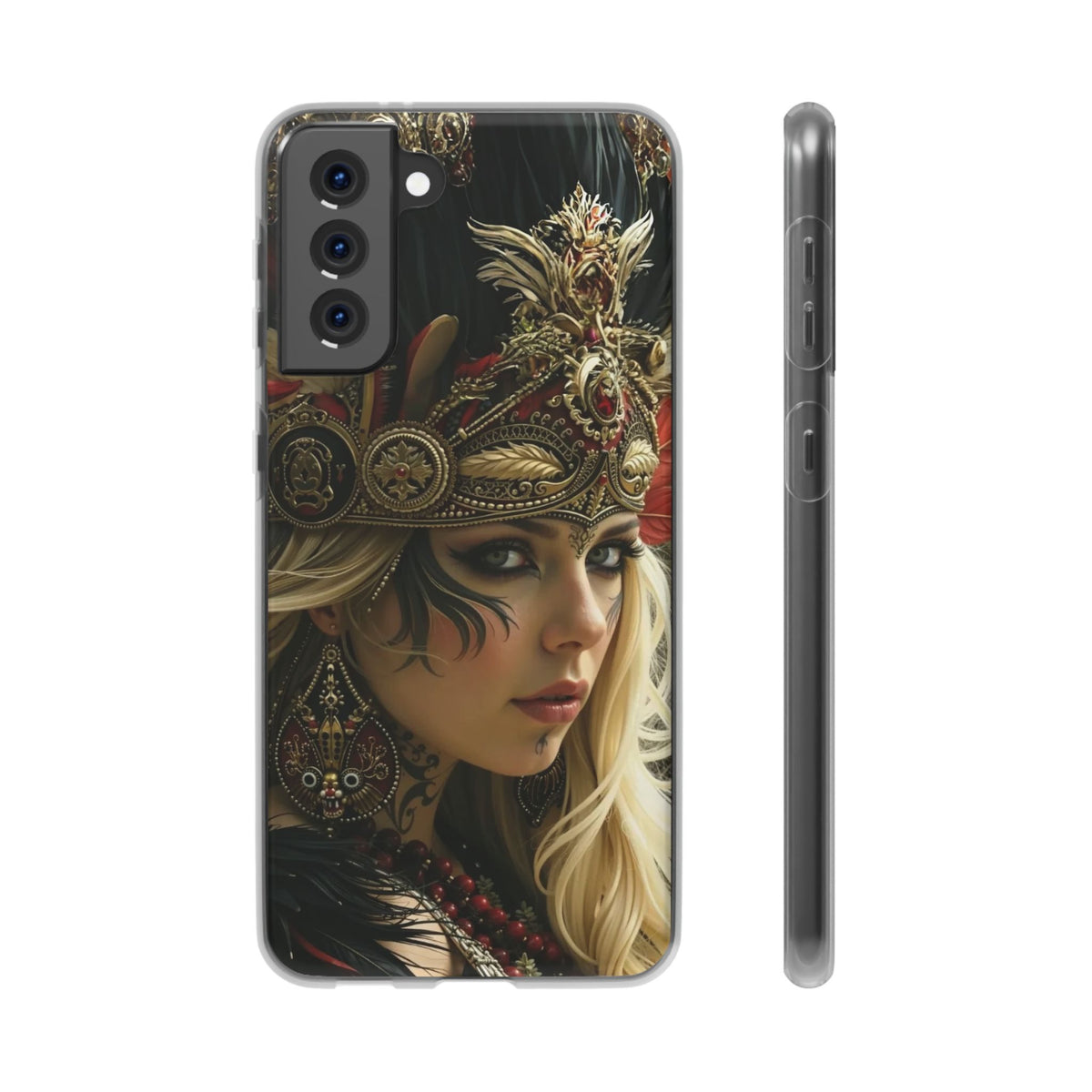 Aztec Fireheart Queen – Flexi Phone Case (iPhone & Samsung • Clear TPU • Made in USA • Personalized Option)