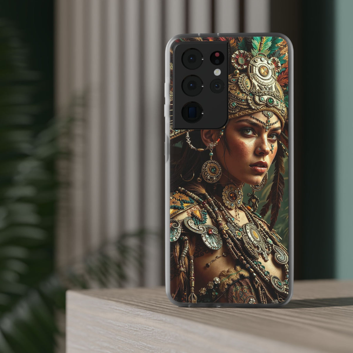 Aztec Warrior Goddess – Flexi Phone Case (iPhone & Samsung • Clear TPU • Made in USA • Personalized Option)