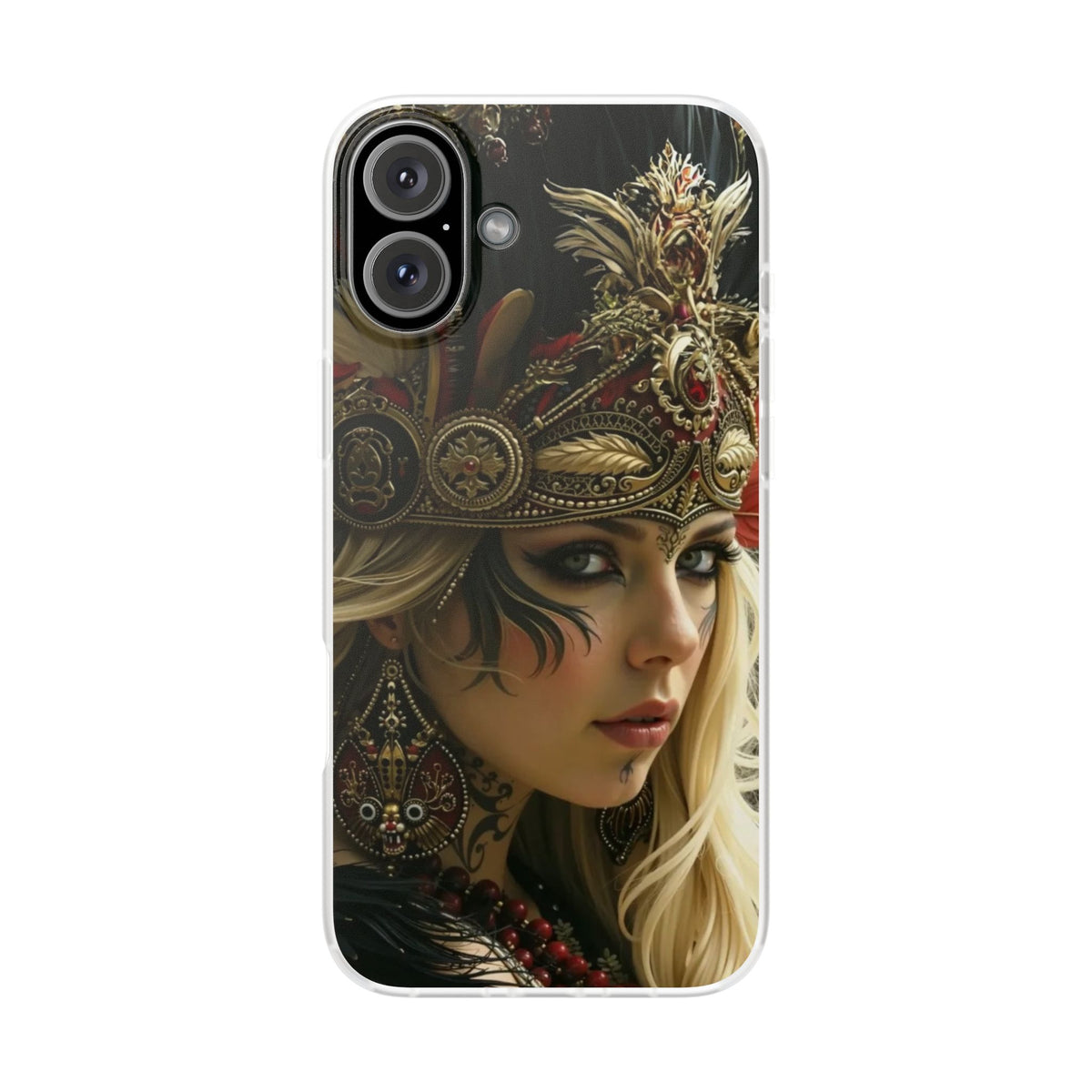 Aztec Fireheart Queen – Flexi Phone Case (iPhone & Samsung • Clear TPU • Made in USA • Personalized Option)