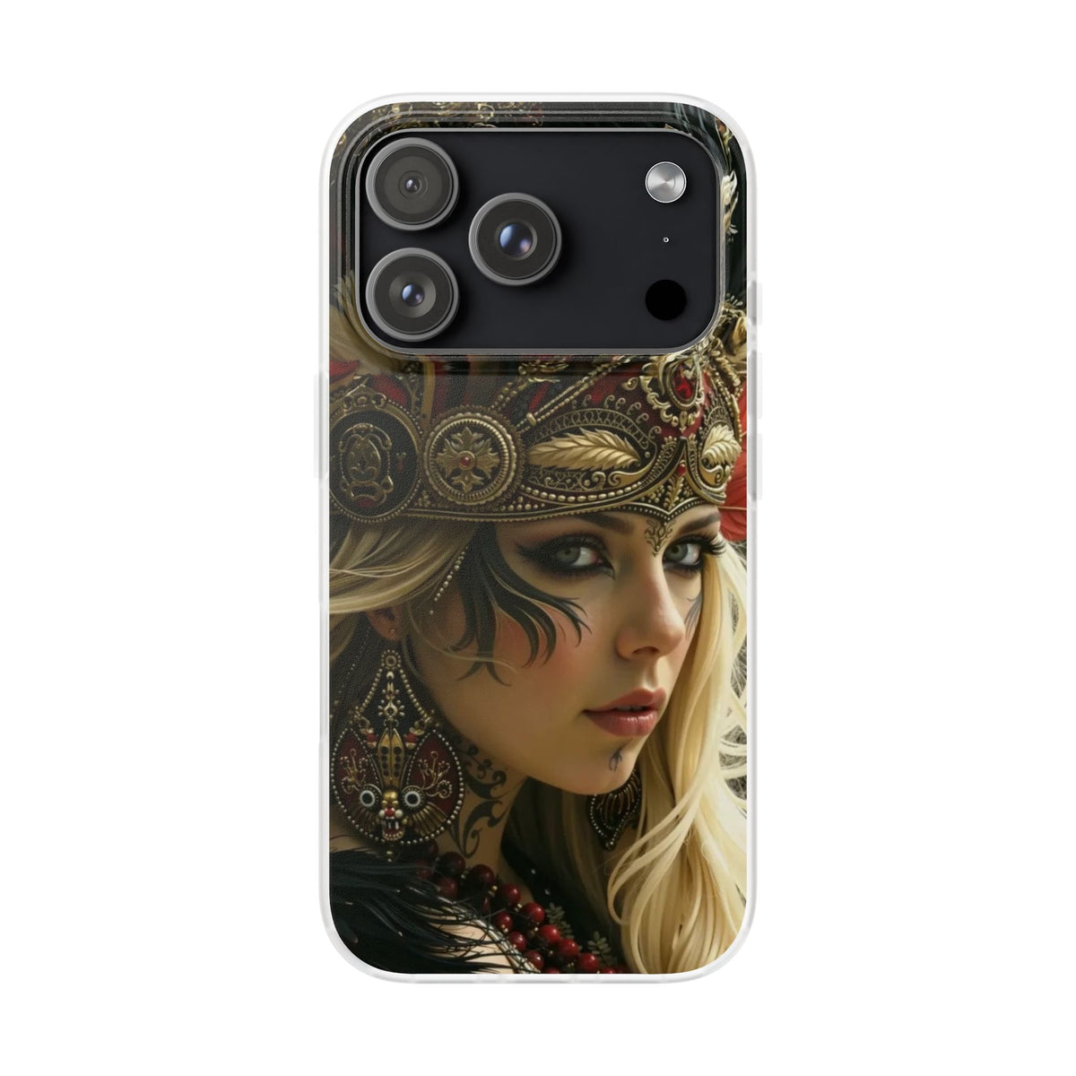 Aztec Fireheart Queen – Flexi Phone Case (iPhone & Samsung • Clear TPU • Made in USA • Personalized Option)