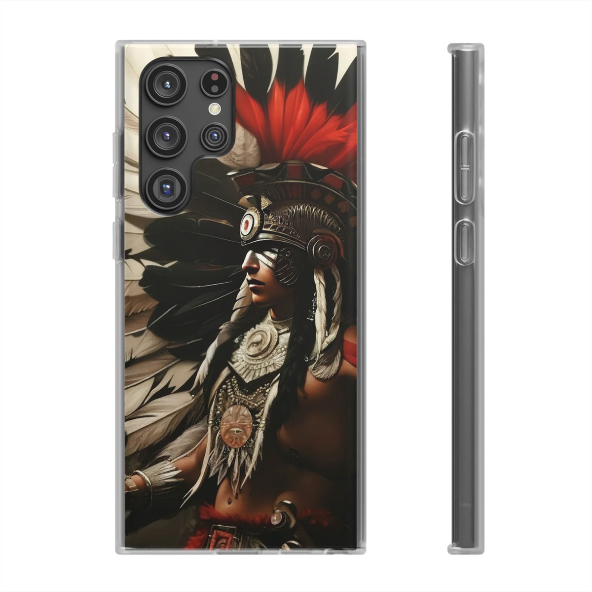 Aztec Fierce Warrior – Flexi Phone Case (iPhone & Samsung • Clear TPU • Made in USA • Personalized Option)