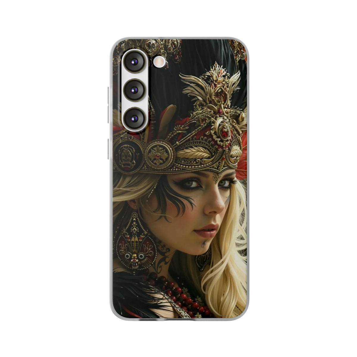 Aztec Fireheart Queen – Flexi Phone Case (iPhone & Samsung • Clear TPU • Made in USA • Personalized Option)
