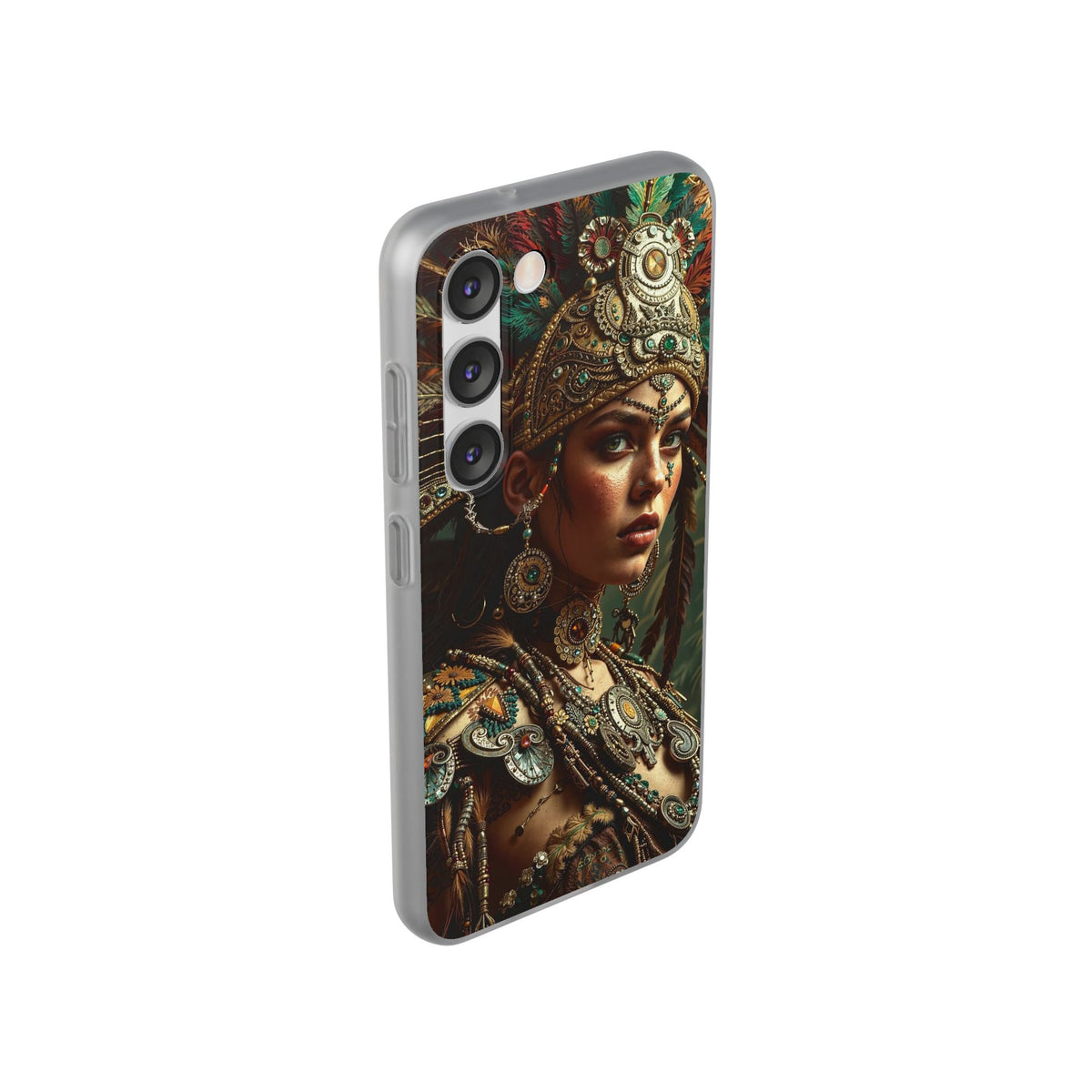 Aztec Warrior Goddess – Flexi Phone Case (iPhone & Samsung • Clear TPU • Made in USA • Personalized Option)