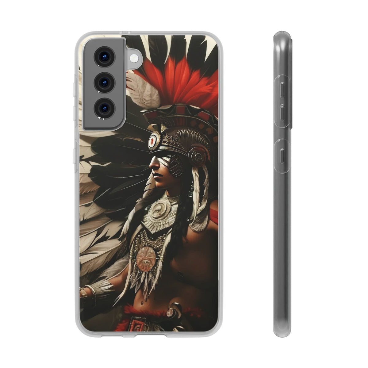 Aztec Fierce Warrior – Flexi Phone Case (iPhone & Samsung • Clear TPU • Made in USA • Personalized Option)