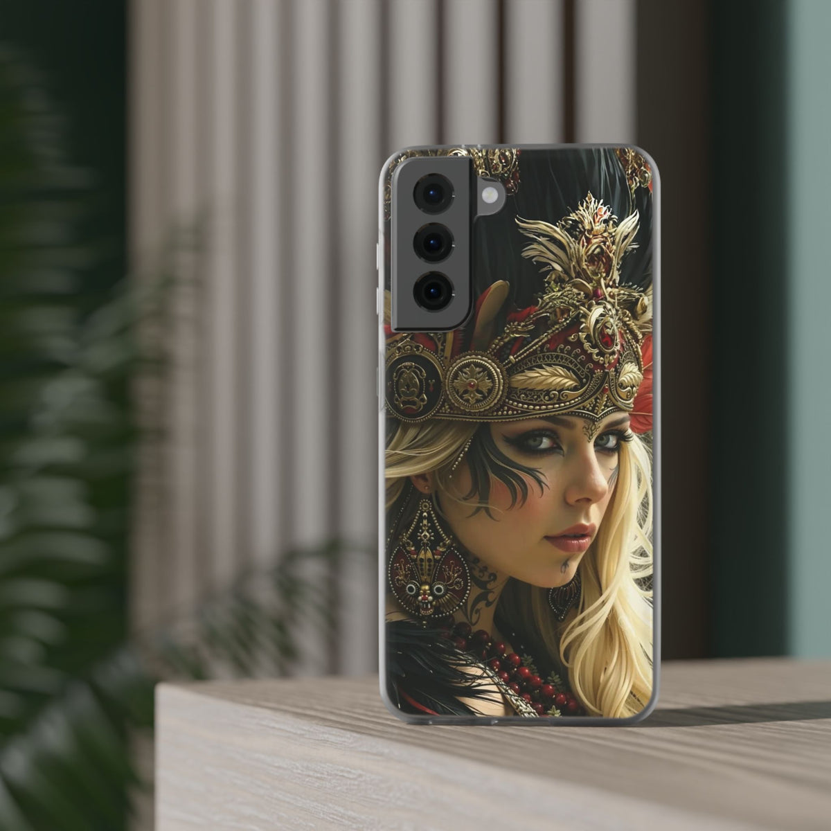Aztec Fireheart Queen – Flexi Phone Case (iPhone & Samsung • Clear TPU • Made in USA • Personalized Option)