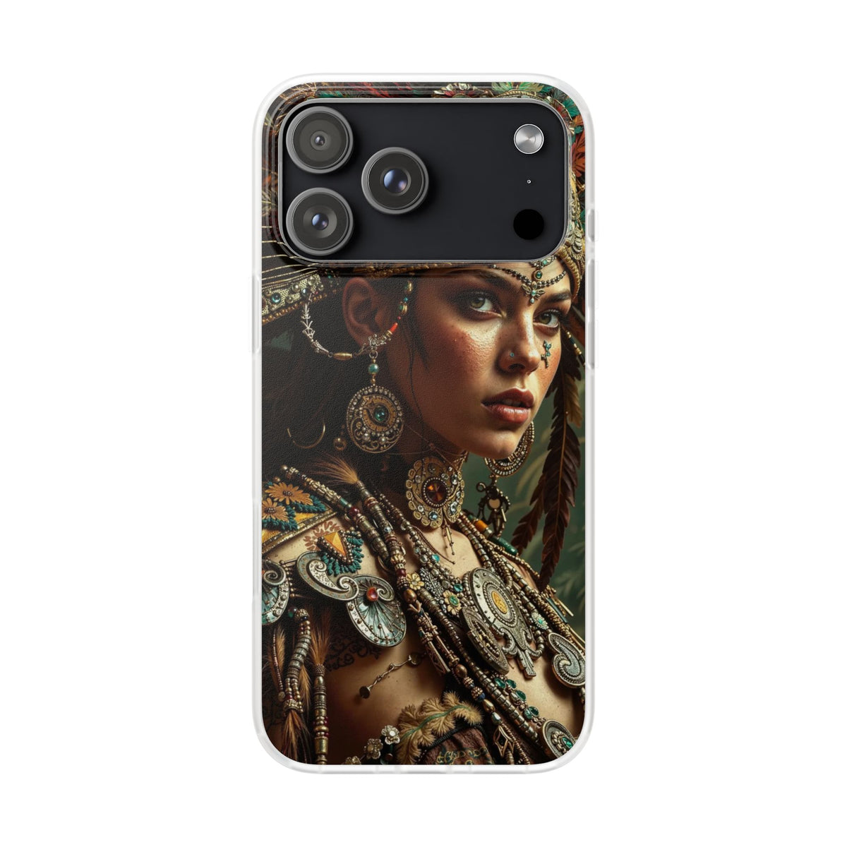 Aztec Warrior Goddess – Flexi Phone Case (iPhone & Samsung • Clear TPU • Made in USA • Personalized Option)