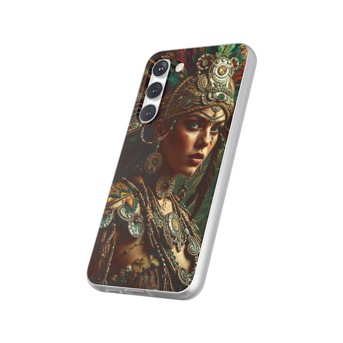 Aztec Warrior Goddess – Flexi Phone Case (iPhone & Samsung • Clear TPU • Made in USA • Personalized Option)