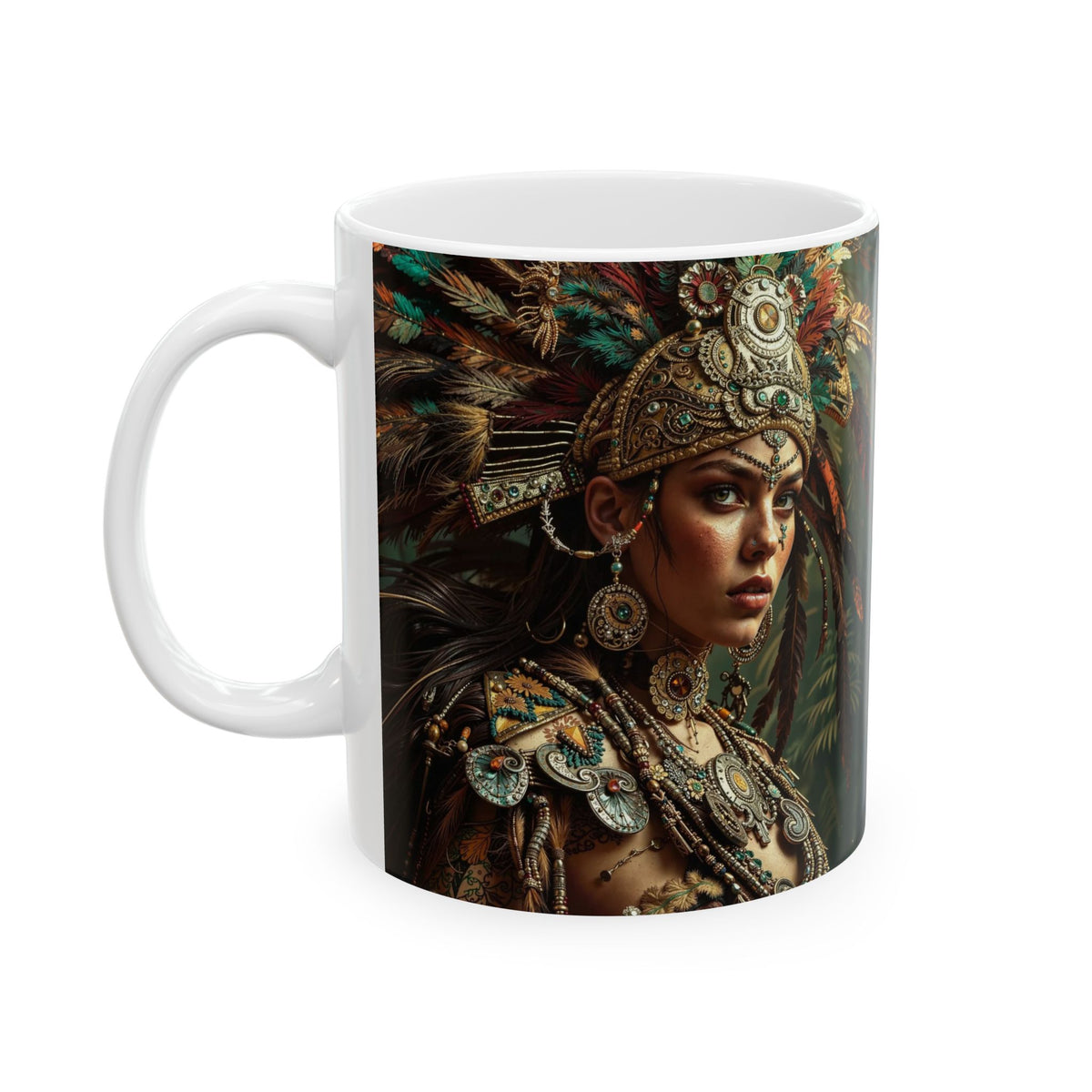 Aztec Warrior Goddess – Ceramic Mug (11oz, 15oz • Dishwasher & Microwave Safe • Made in USA • Personalized Option)