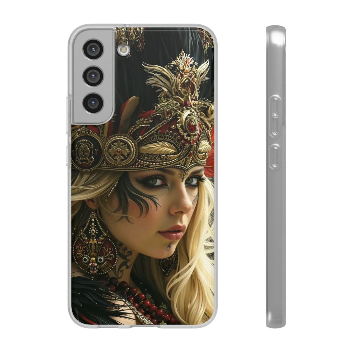 Aztec Fireheart Queen – Flexi Phone Case (iPhone & Samsung • Clear TPU • Made in USA • Personalized Option)