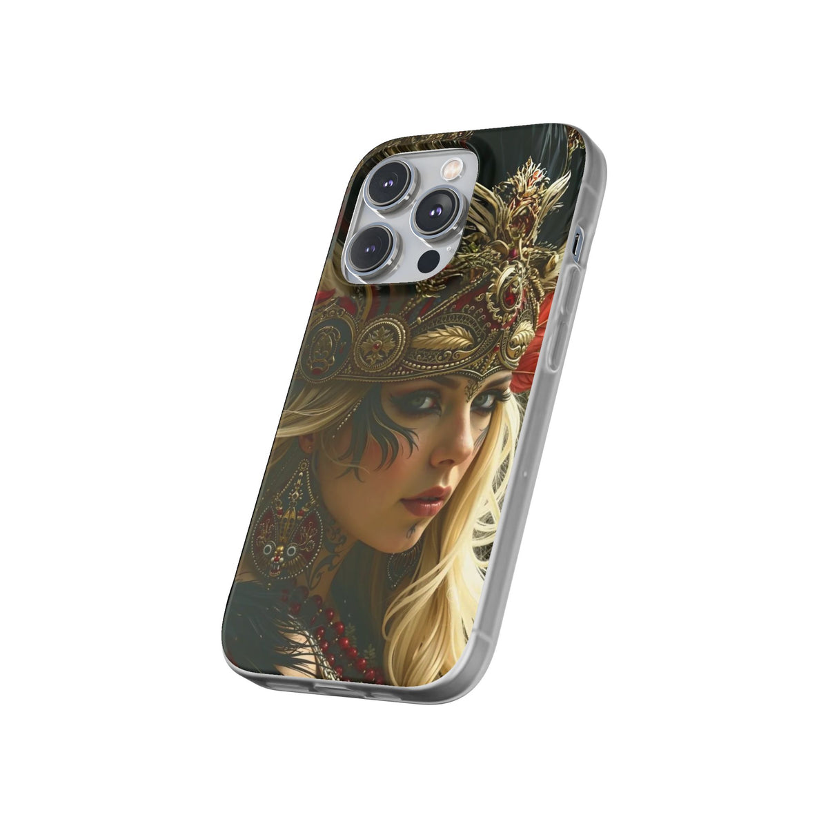 Aztec Fireheart Queen – Flexi Phone Case (iPhone & Samsung • Clear TPU • Made in USA • Personalized Option)