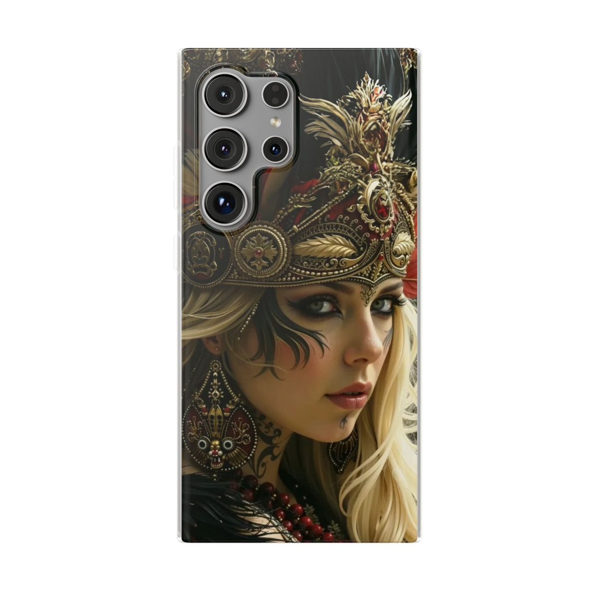 Aztec Fireheart Queen – Flexi Phone Case (iPhone & Samsung • Clear TPU • Made in USA • Personalized Option)