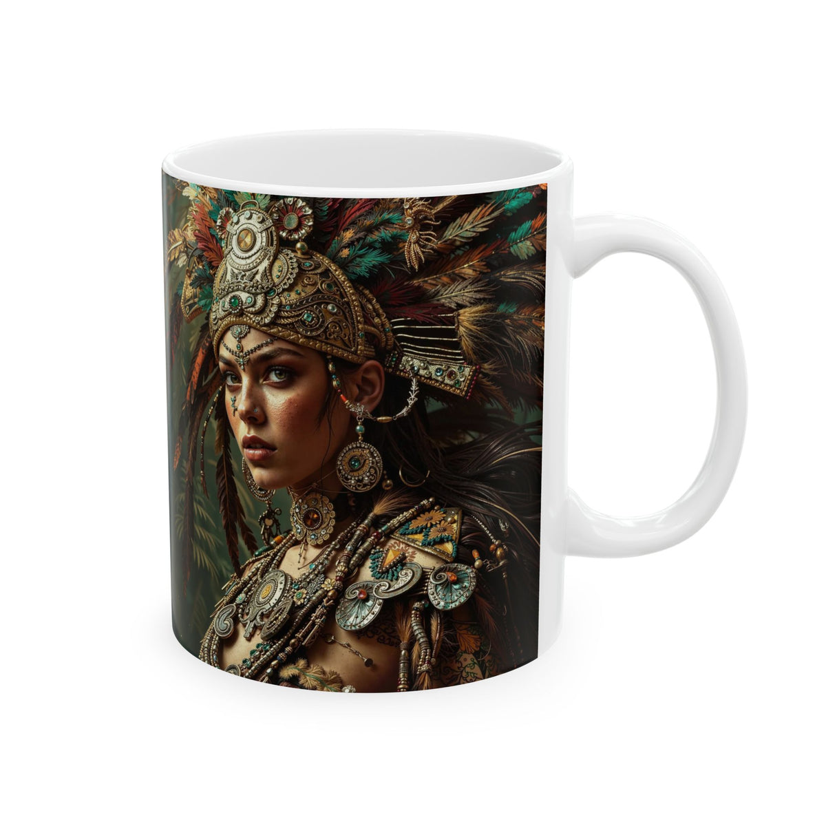 Aztec Warrior Goddess – Ceramic Mug (11oz, 15oz • Dishwasher & Microwave Safe • Made in USA • Personalized Option)