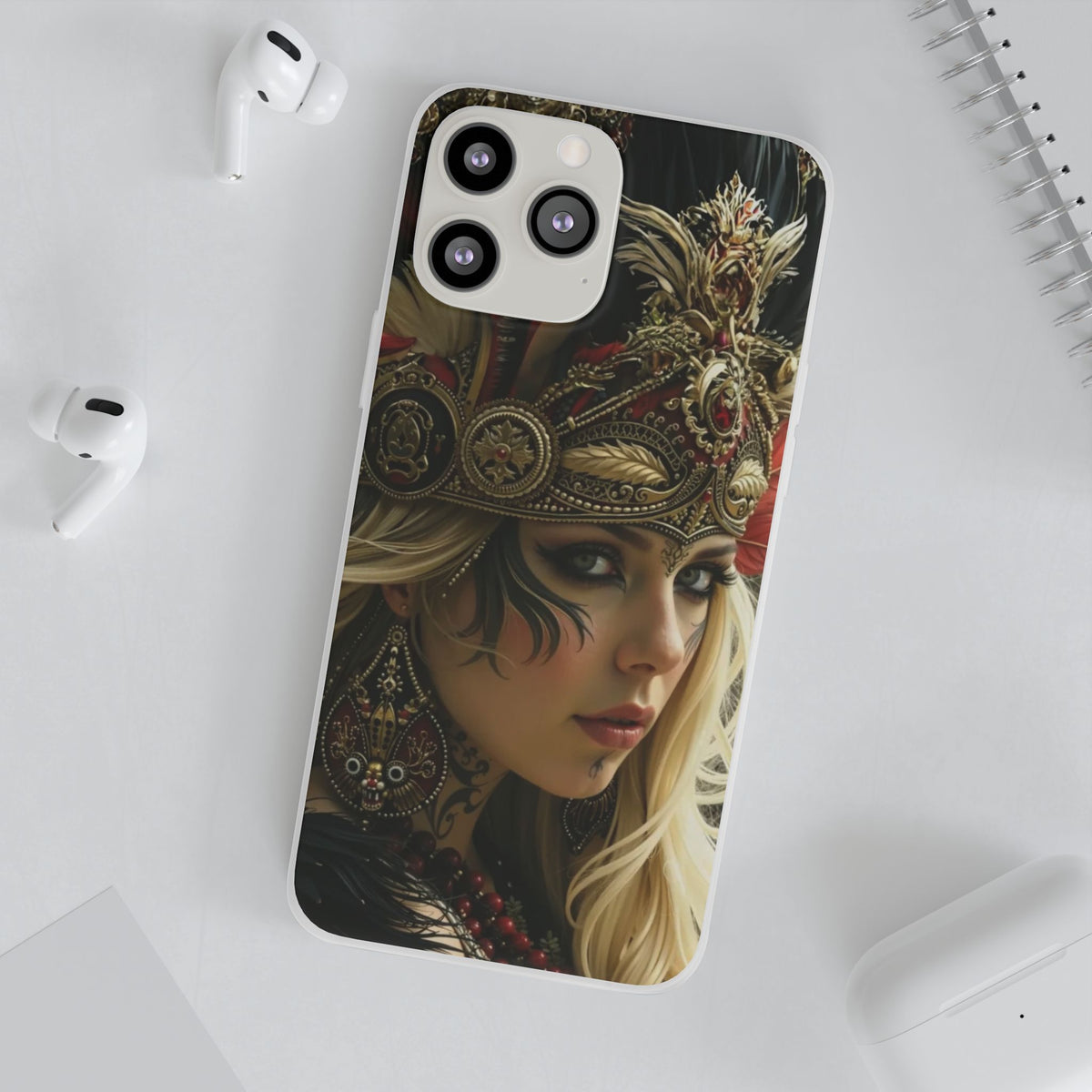 Aztec Fireheart Queen – Flexi Phone Case (iPhone & Samsung • Clear TPU • Made in USA • Personalized Option)