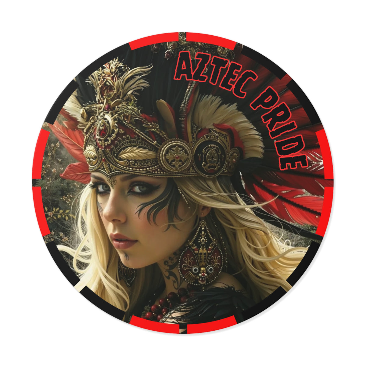 Aztec Fireheart Queen Round Vinyl Sticker – Waterproof Matte Decal (2”–6”)