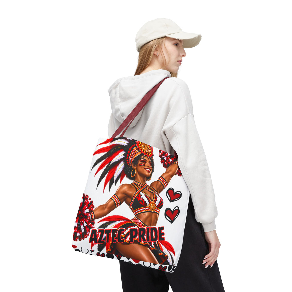 Aztec Cheerleader Warrior Tote Bag | Aztec-Inspired AI Art • Made & Shipped in the USA • 🚚 FREE USA Shipping • FREE Personalization