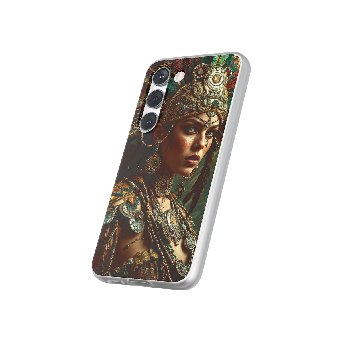 Aztec Warrior Goddess – Flexi Phone Case (iPhone & Samsung • Clear TPU • Made in USA • Personalized Option)