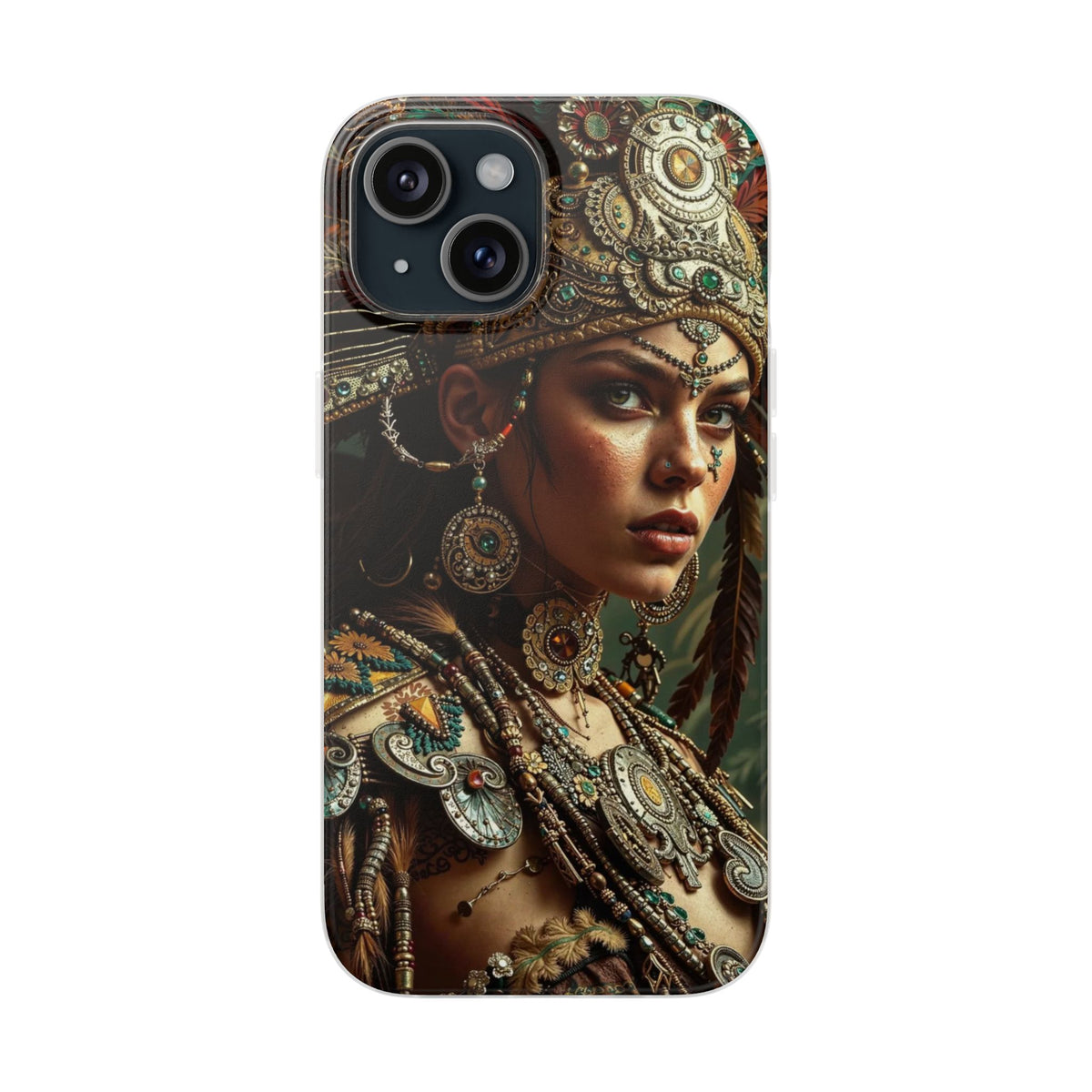 Aztec Warrior Goddess – Flexi Phone Case (iPhone & Samsung • Clear TPU • Made in USA • Personalized Option)