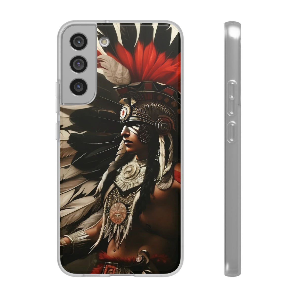 Aztec Fierce Warrior – Flexi Phone Case (iPhone & Samsung • Clear TPU • Made in USA • Personalized Option)