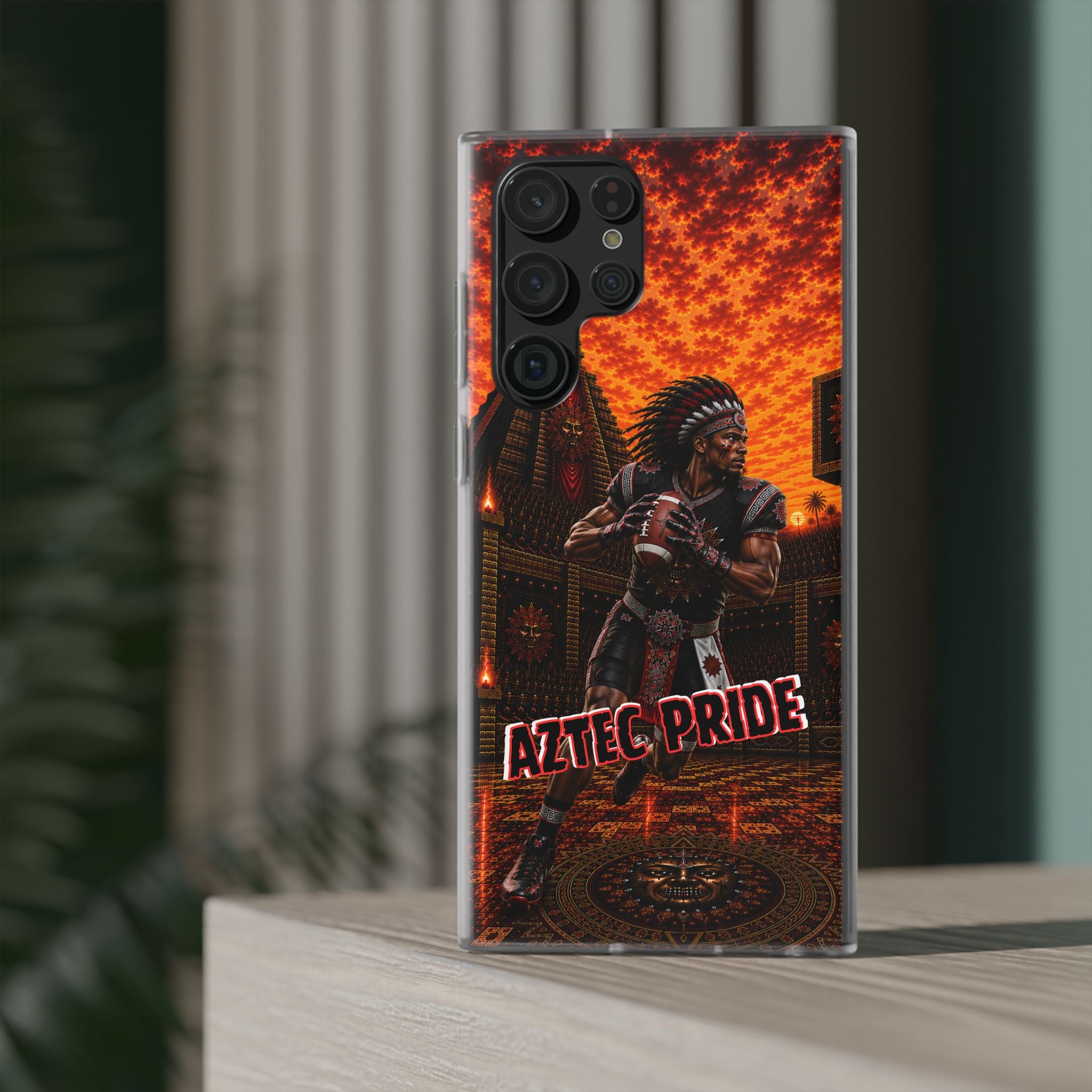 Aztec Football Warrior – Flexi Phone Case (iPhone & Samsung • Clear TPU • Made & Shipped in the USA • 🚚 FREE USA Shipping • Personalized Option)
