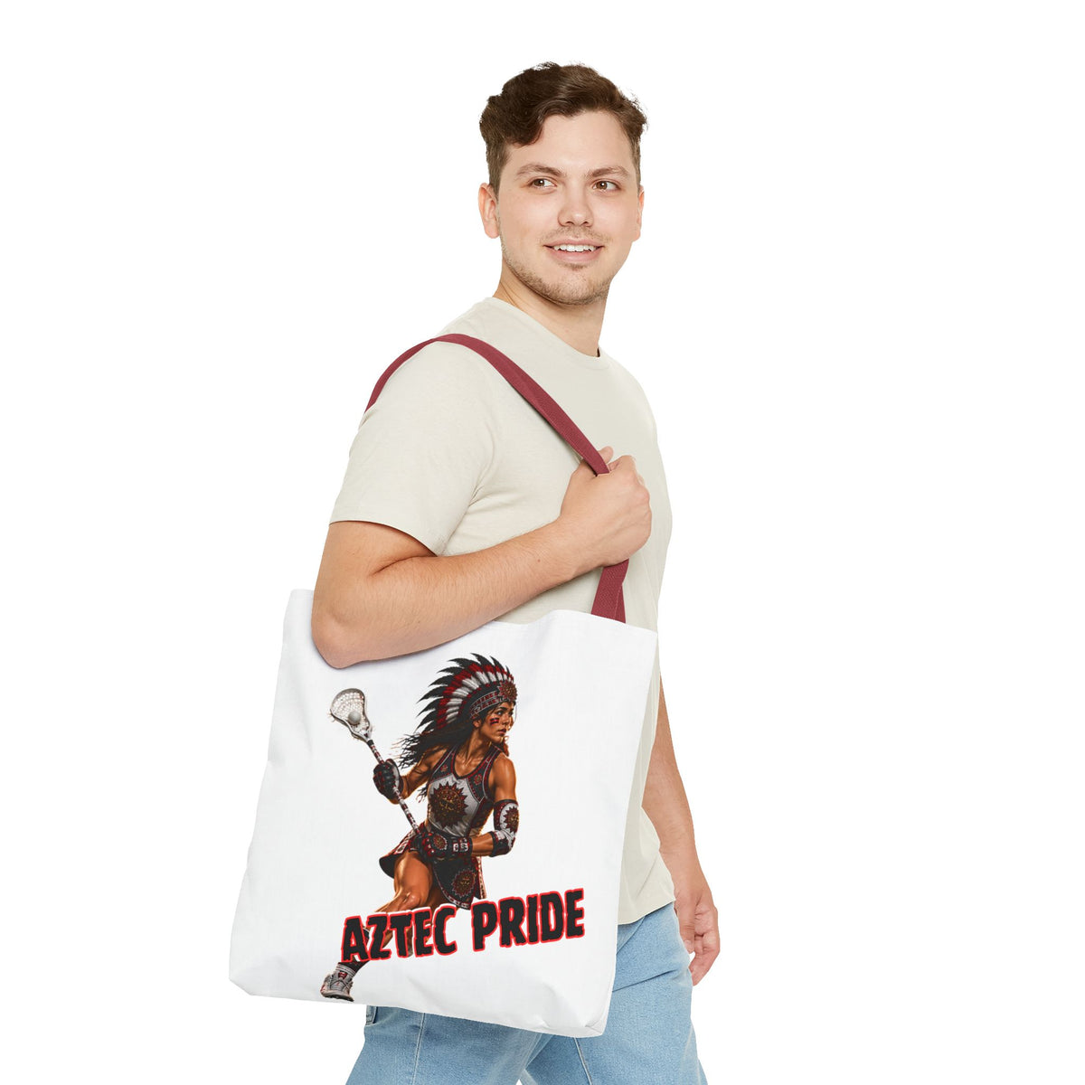 Aztec Lacrosse Female Warrior Tote Bag | Aztec-Inspired AI Art • Made & Shipped in the USA • 🚚 FREE USA Shipping • FREE Personalization