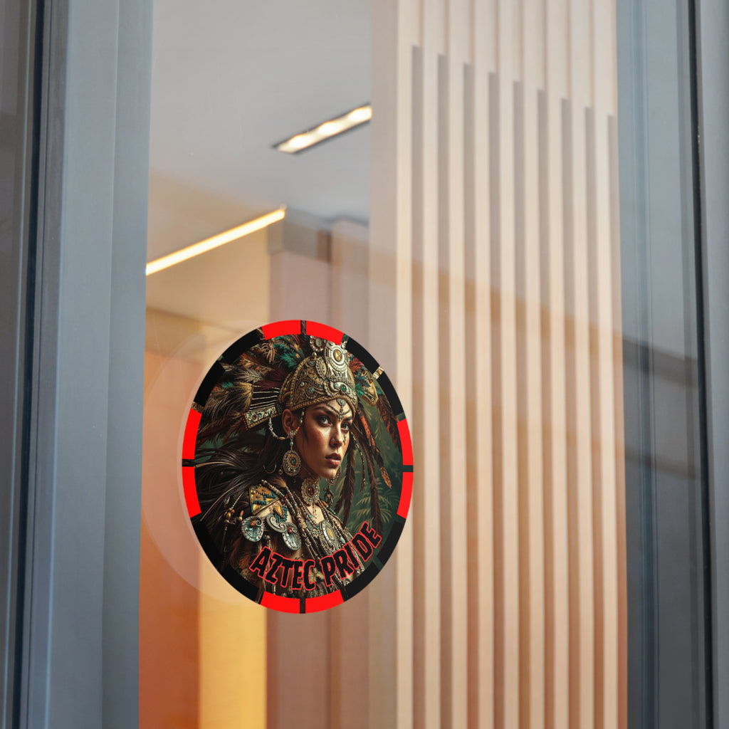 Aztec Warrior Goddess Round Vinyl Sticker – Waterproof Matte Decal (2”–6”)