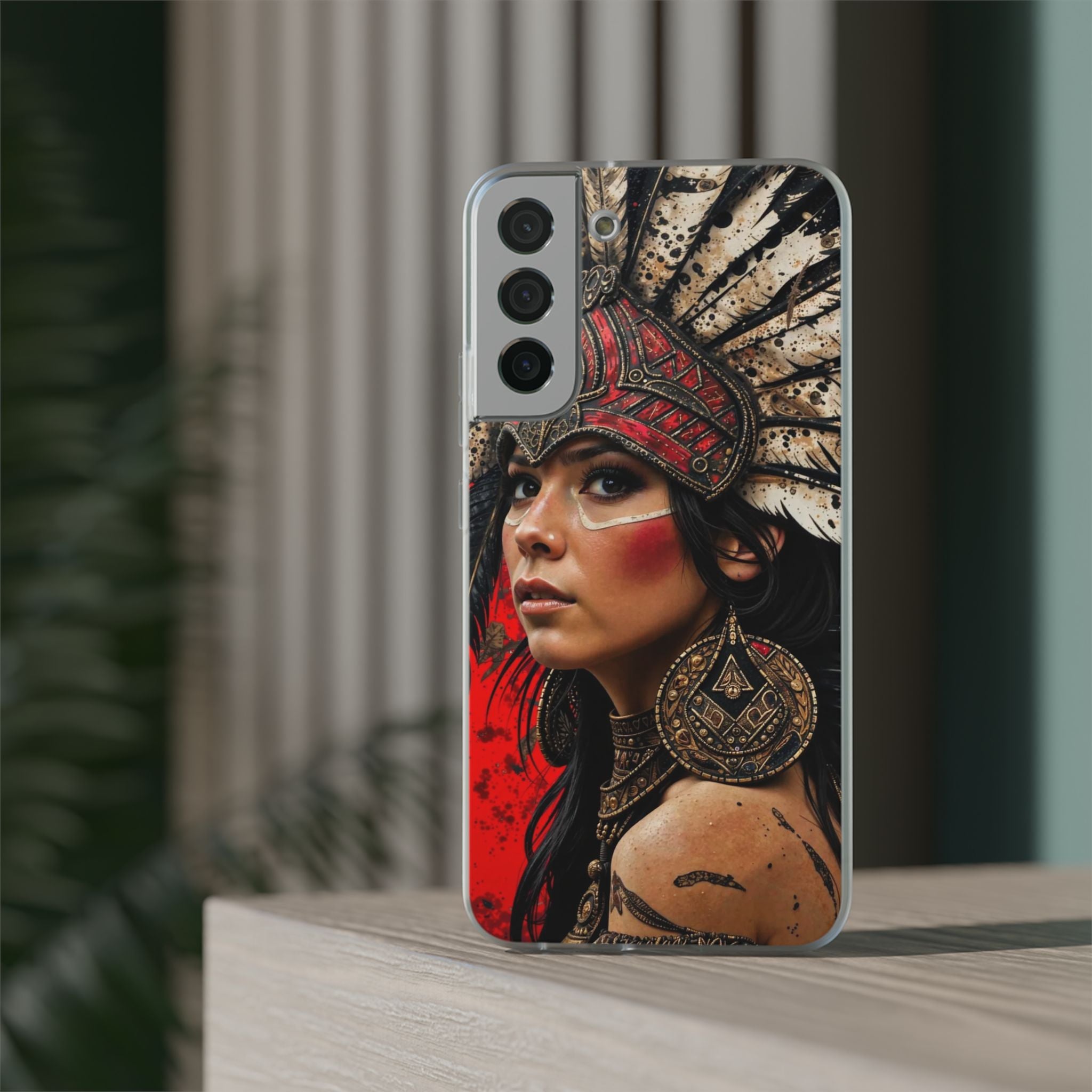 Aztec Moon Goddess – Flexi Phone Case (iPhone & Samsung • Clear TPU • Made in USA • Personalized Option)