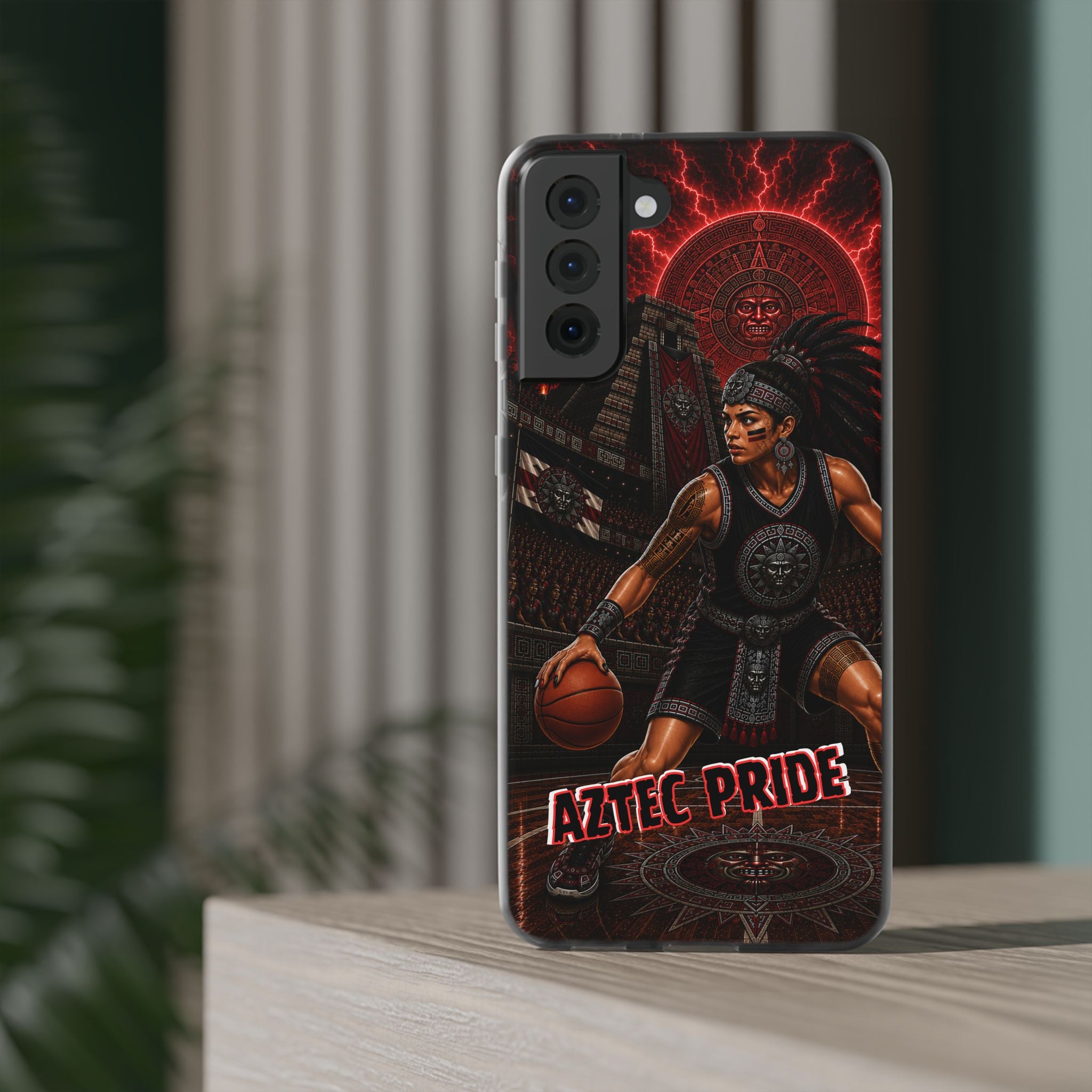 Aztec Basketball Female Warrior – Flexi Phone Case (iPhone & Samsung • Clear TPU • Made & Shipped in the USA • 🚚 FREE USA Shipping • Personalized Option)