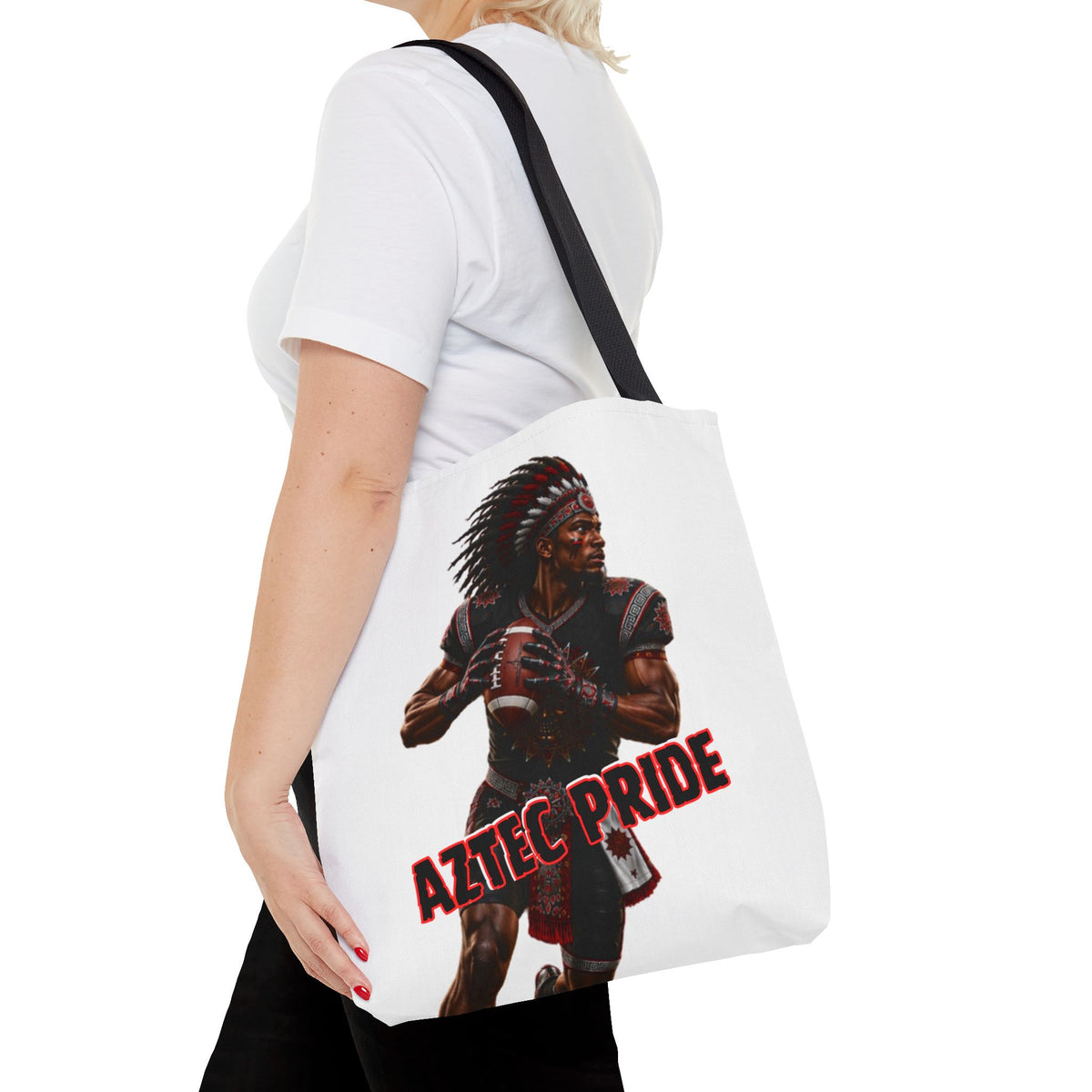 Aztec Football Quarterback Warrior Tote Bag | Aztec-Inspired AI Art • Made & Shipped in the USA • 🚚 FREE USA Shipping • FREE Personalization