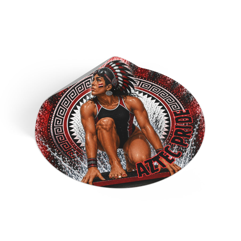 Aztec Swim & Dive Warrior Round Vinyl Sticker 2”–6” | Made & Shipped in the USA • 🚚 FREE USA Shipping • Personalized Option