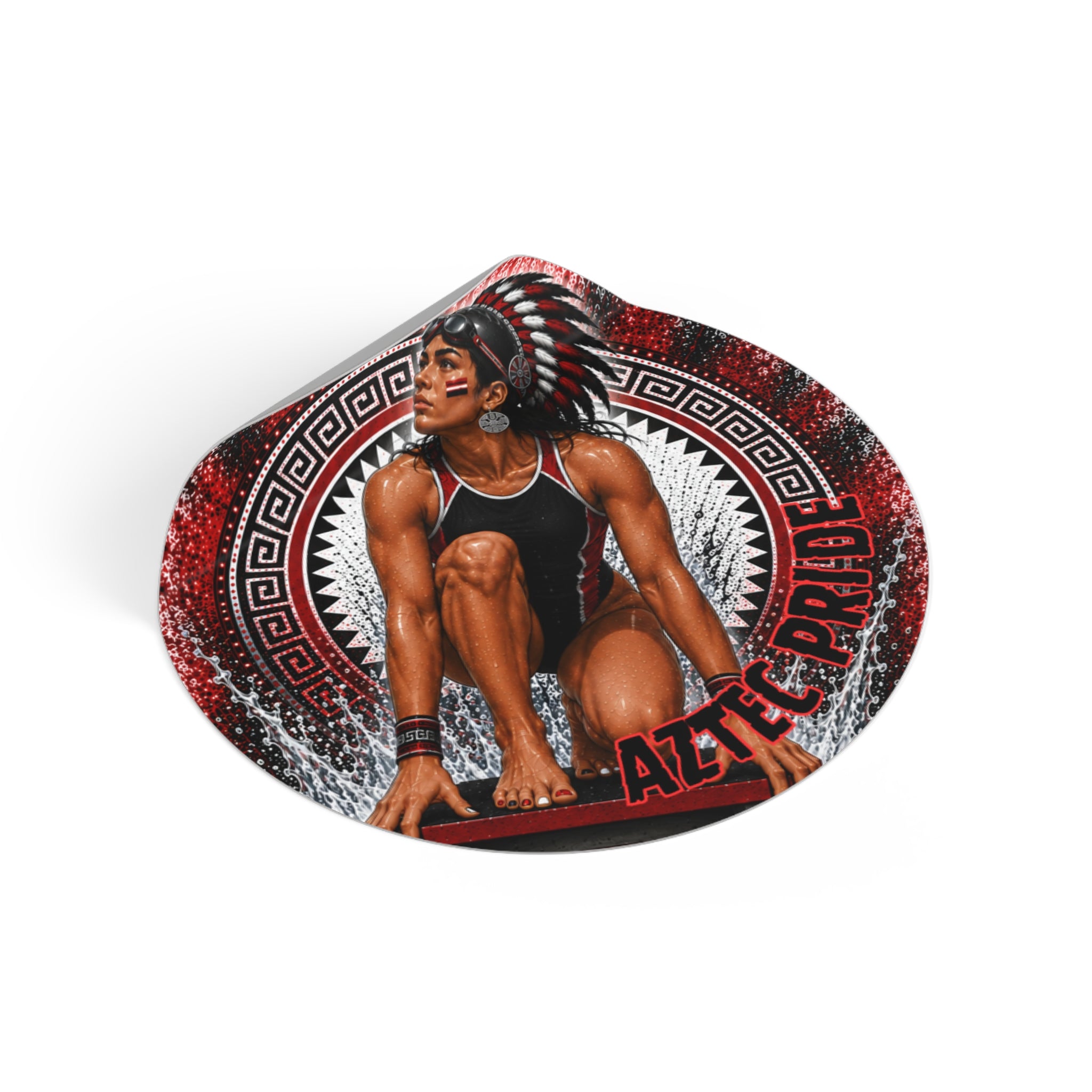 Aztec Swim & Dive Warrior Round Vinyl Sticker 2”–6” | Made & Shipped in the USA • 🚚 FREE USA Shipping • Personalized Option