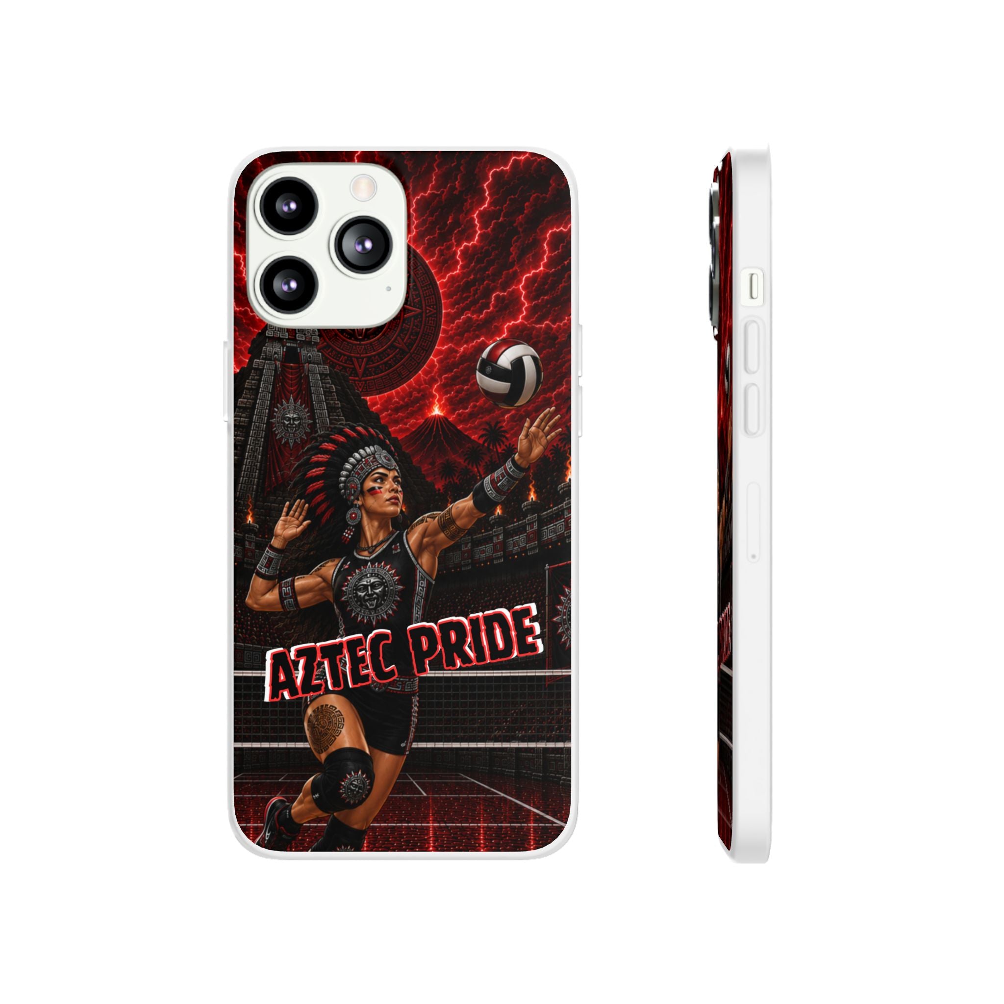 Aztec Volleyball Warrior – Flexi Phone Case (iPhone & Samsung • Clear TPU • Made & Shipped in the USA • 🚚 FREE USA Shipping • Personalized Option)