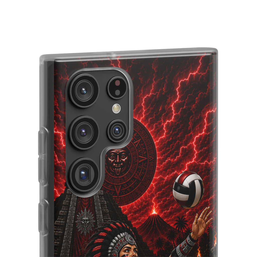 Aztec Volleyball Warrior – Flexi Phone Case (iPhone & Samsung • Clear TPU • Made & Shipped in the USA • 🚚 FREE USA Shipping • Personalized Option)