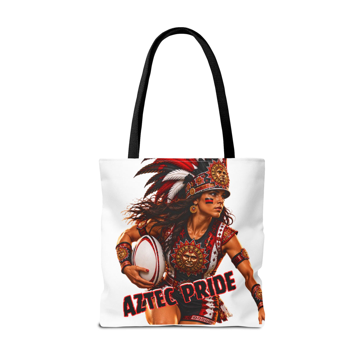 Aztec Rugby Female Warrior Tote Bag | Aztec-Inspired AI Art • Made & Shipped in the USA • 🚚 FREE USA Shipping • FREE Personalization