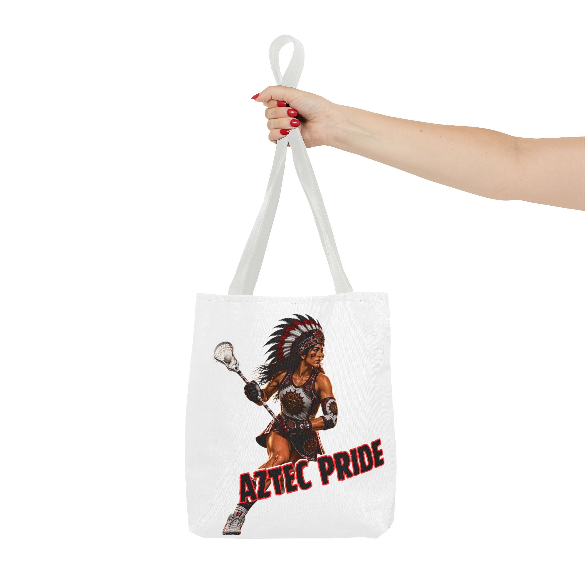 Aztec Lacrosse Female Warrior Tote Bag | Aztec-Inspired AI Art • Made & Shipped in the USA • 🚚 FREE USA Shipping • FREE Personalization