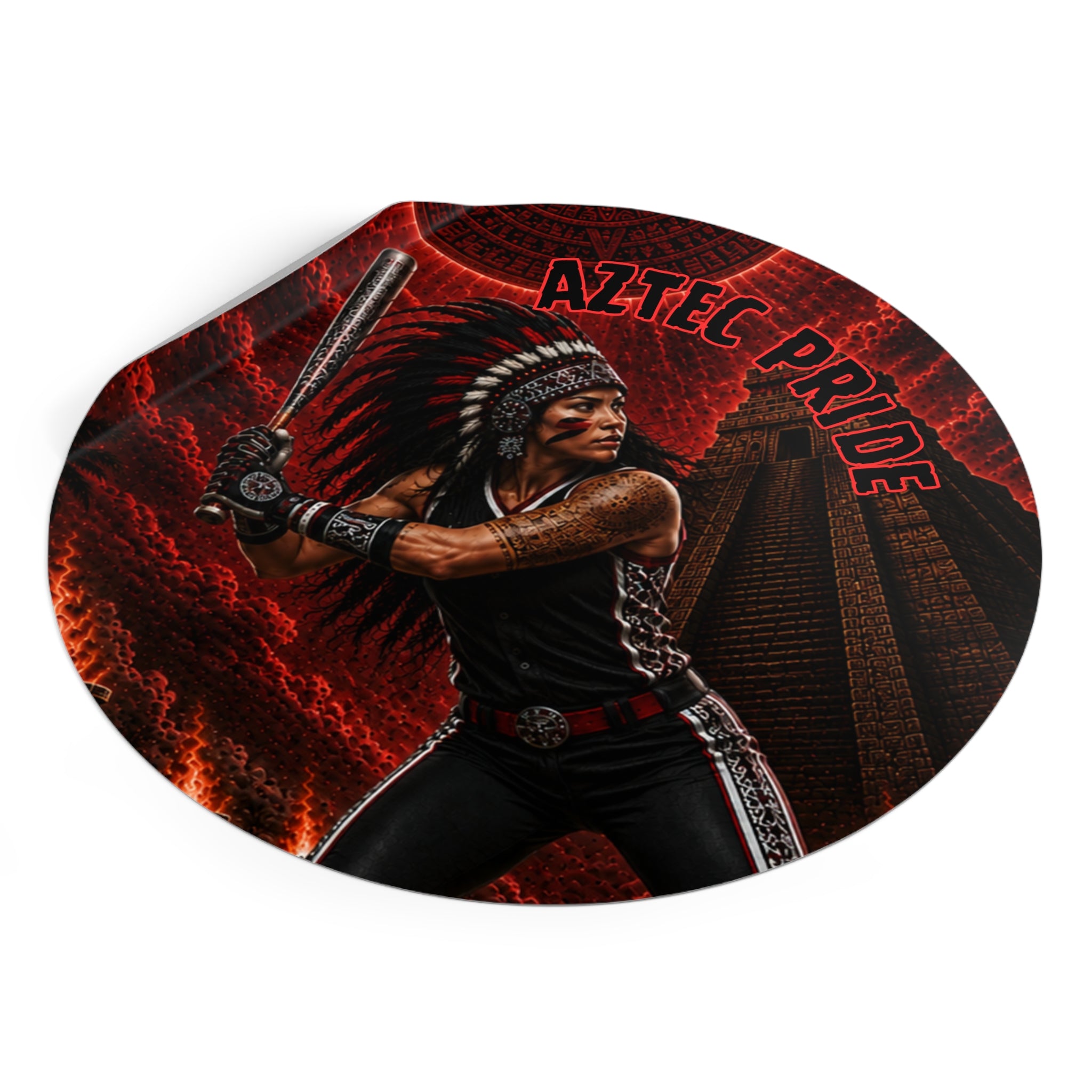 Aztec Softball Warrior Round Vinyl Sticker 2”–6” | Made & Shipped in the USA • 🚚 FREE USA Shipping • Personalized Option