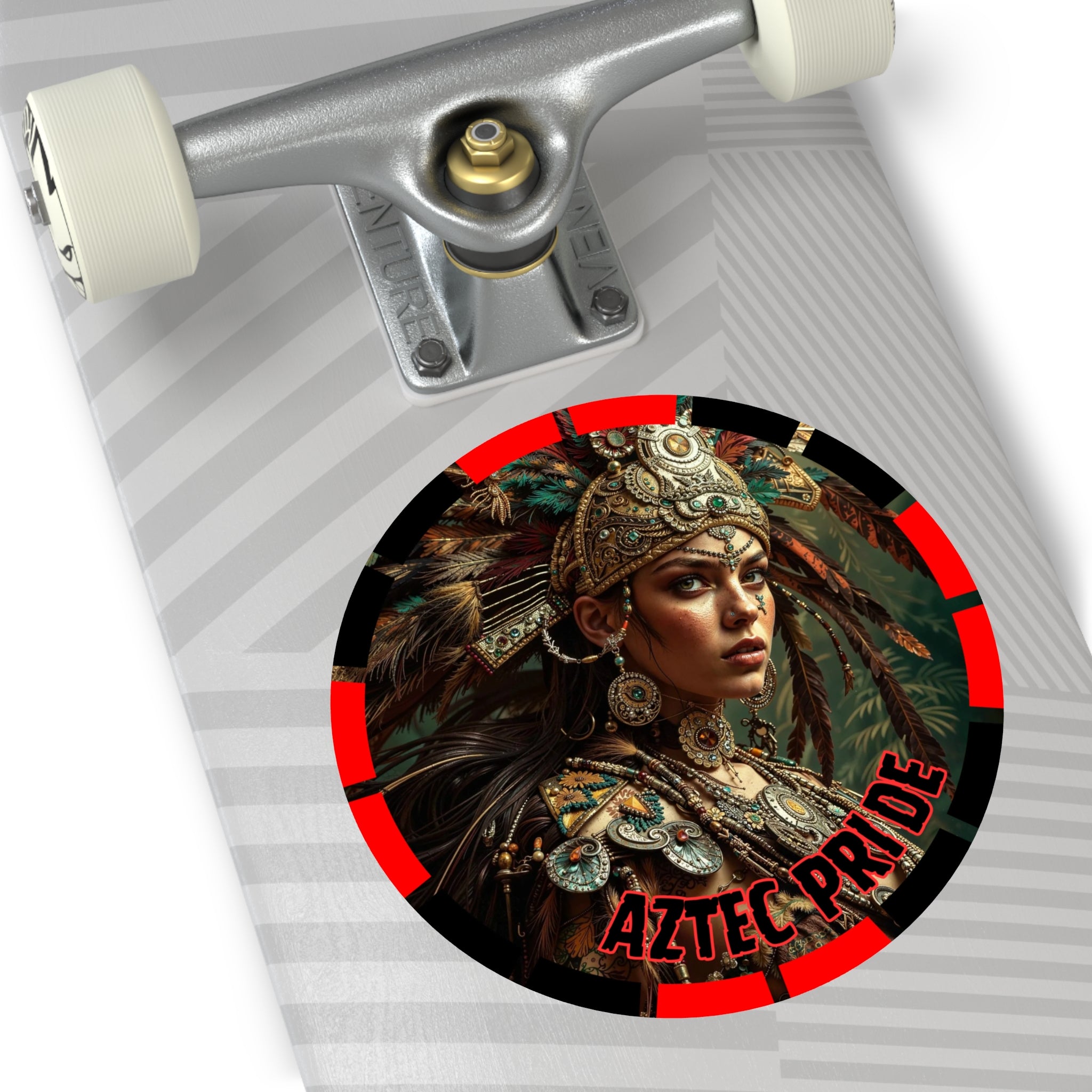 Aztec Warrior Goddess Round Vinyl Sticker – Waterproof Matte Decal (2”–6”)