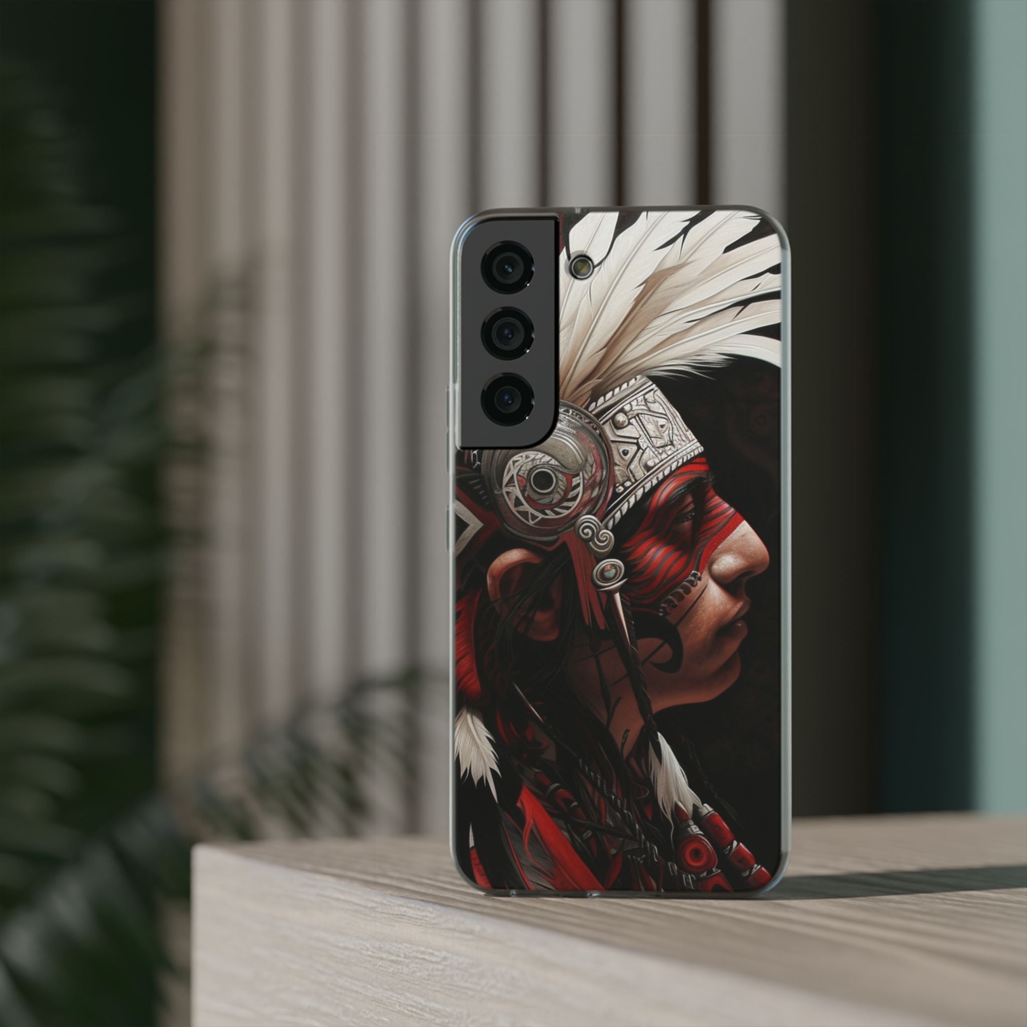 Aztec Warrior King – Flexi Phone Case (iPhone & Samsung • Clear TPU • Made in USA • Personalized Option)