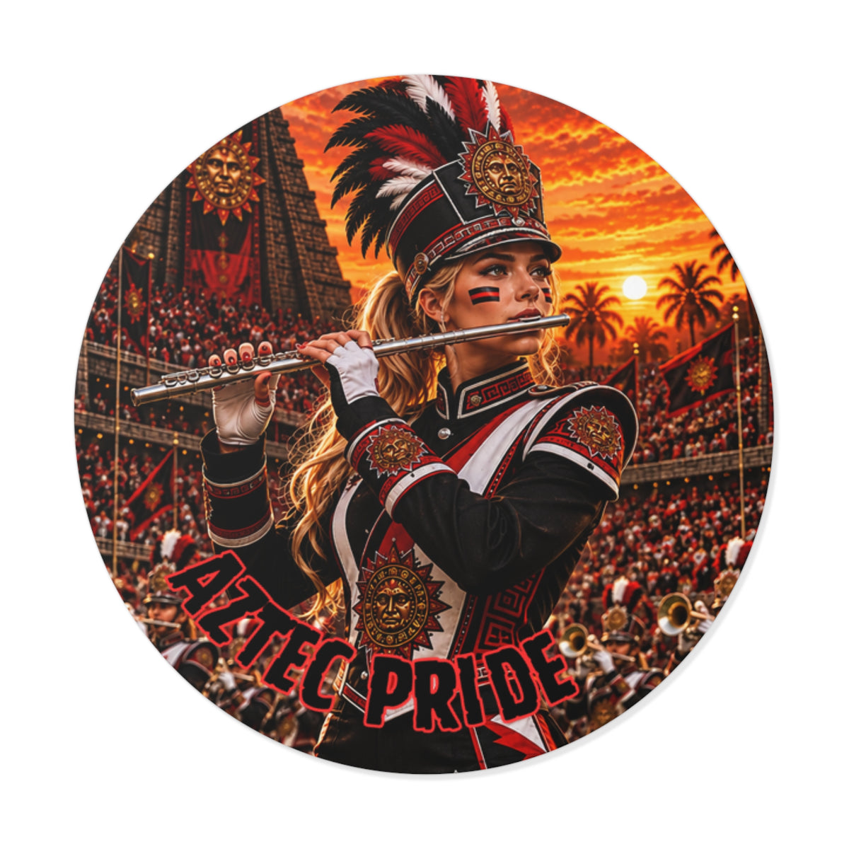 Aztec Band Warrior Round Vinyl Sticker 2”–6” | Made & Shipped in the USA • 🚚 FREE USA Shipping • Personalized Option