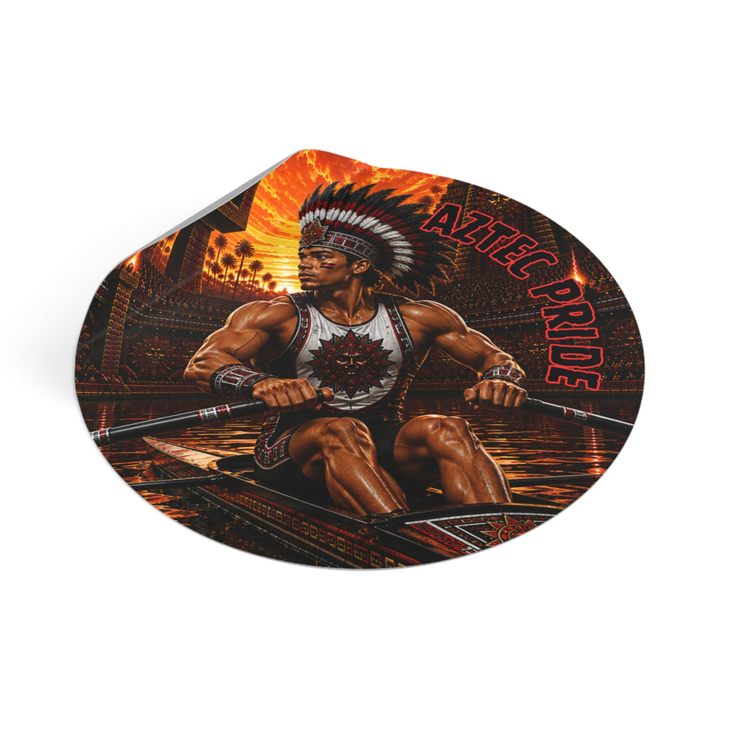 Aztec Rowing Warrior Round Vinyl Sticker 2”–6” | Made & Shipped in the USA • 🚚 FREE USA Shipping • Personalized Option