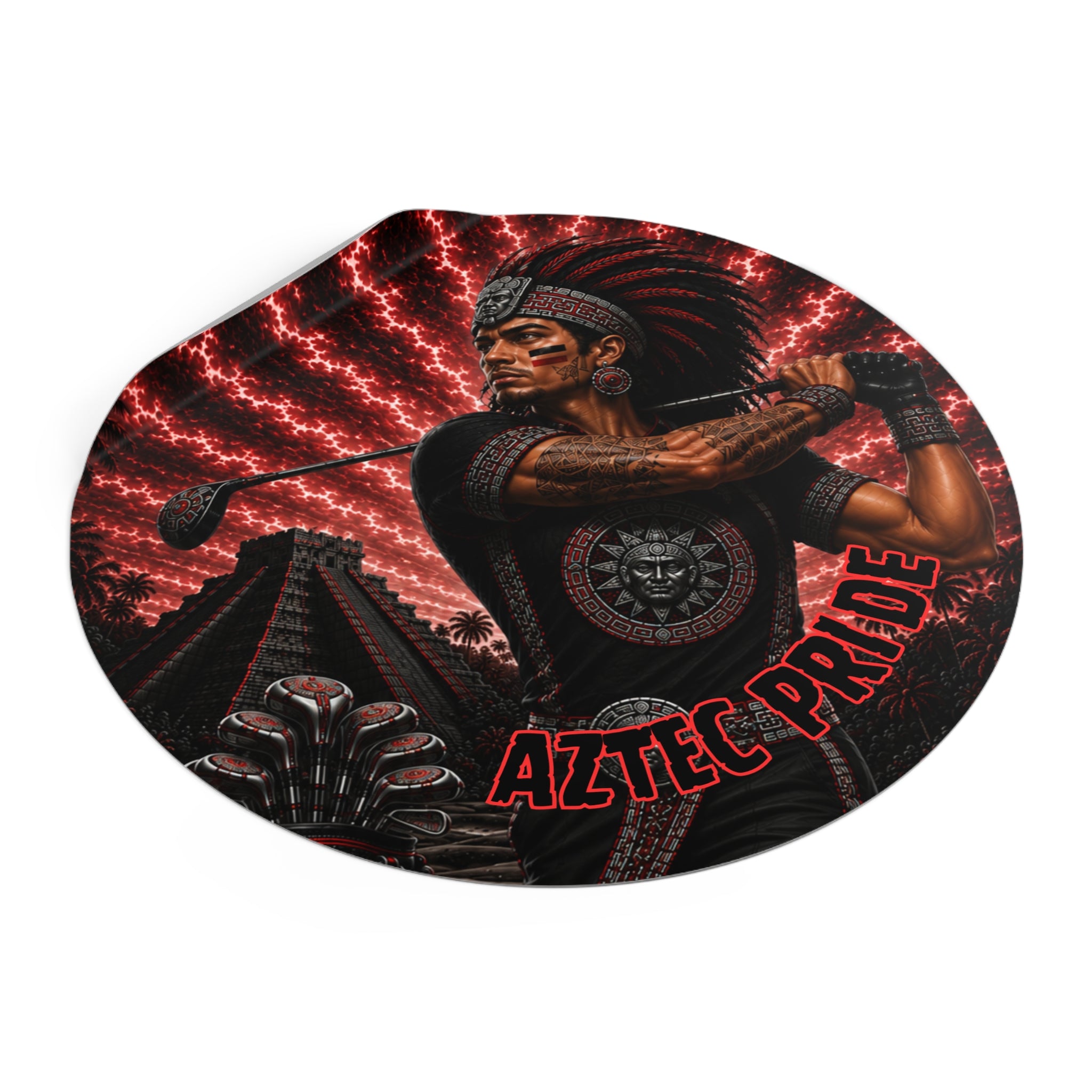 Aztec Golf Male Warrior Round Vinyl Sticker 2”–6” | Made & Shipped in the USA • 🚚 FREE USA Shipping • Personalized Option