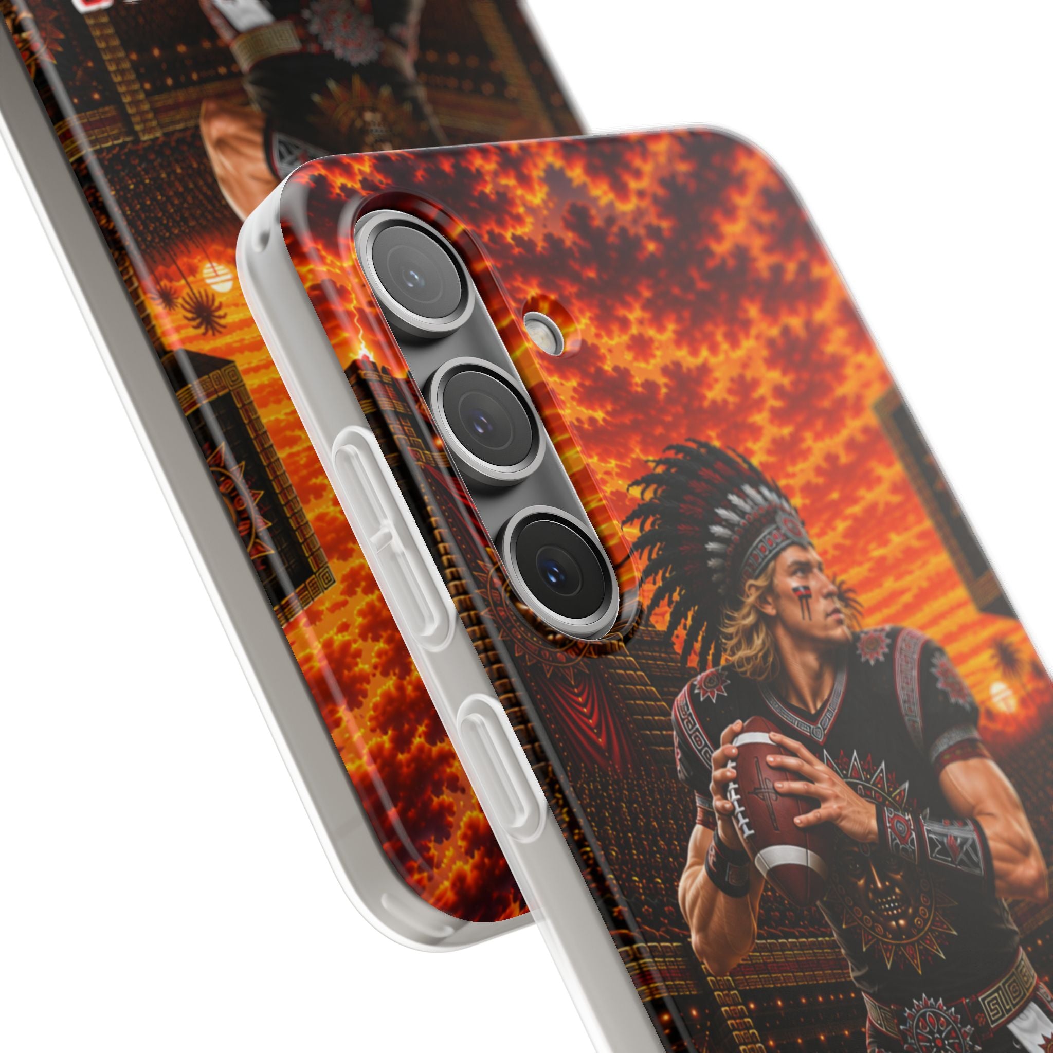 Aztec Football Warrior – Flexi Phone Case (iPhone & Samsung • Clear TPU • Made & Shipped in the USA • 🚚 FREE USA Shipping • Personalized Option)