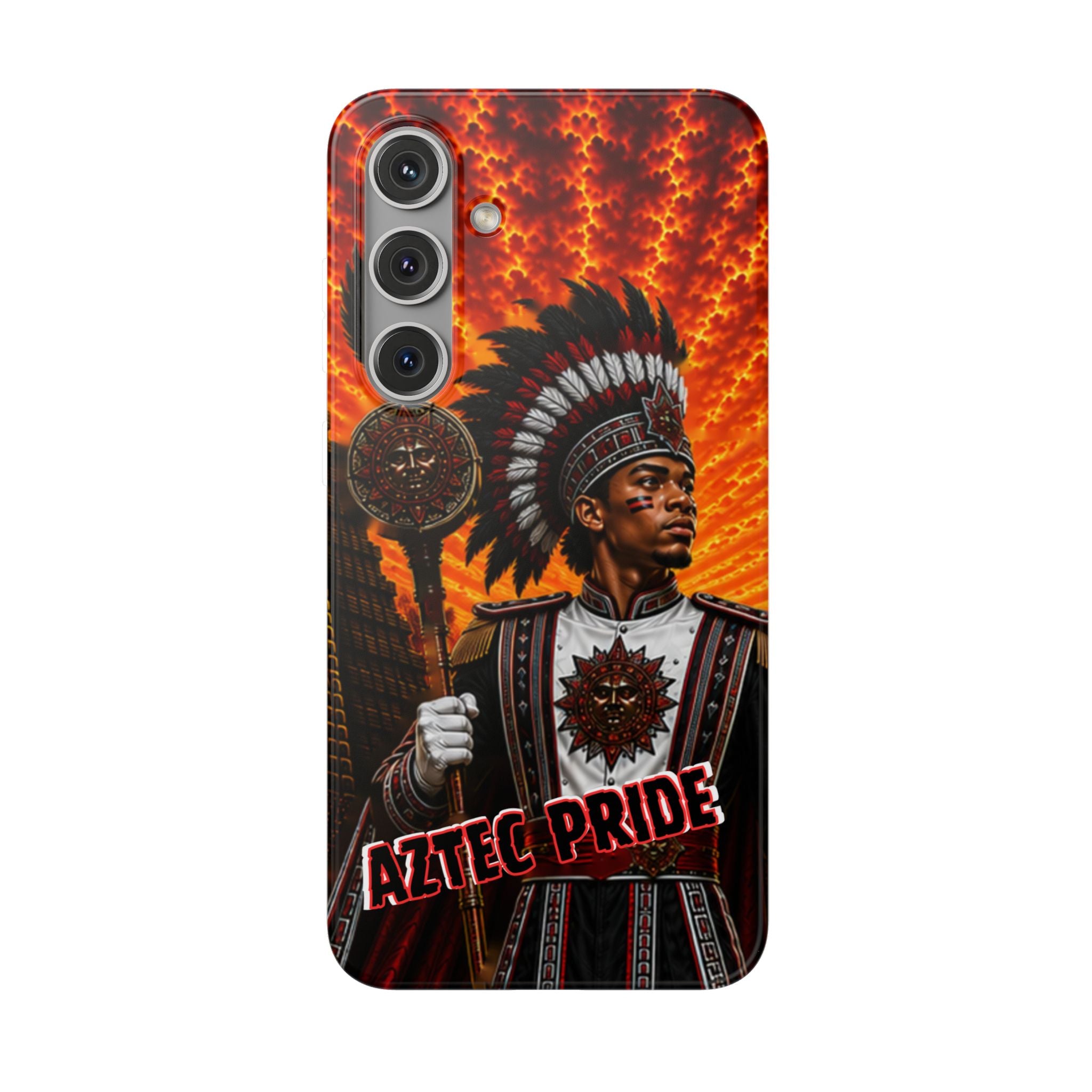Aztec Drum Major Warrior – Flexi Phone Case (iPhone & Samsung • Clear TPU • Made & Shipped in the USA • 🚚 FREE USA Shipping • Personalized Option)