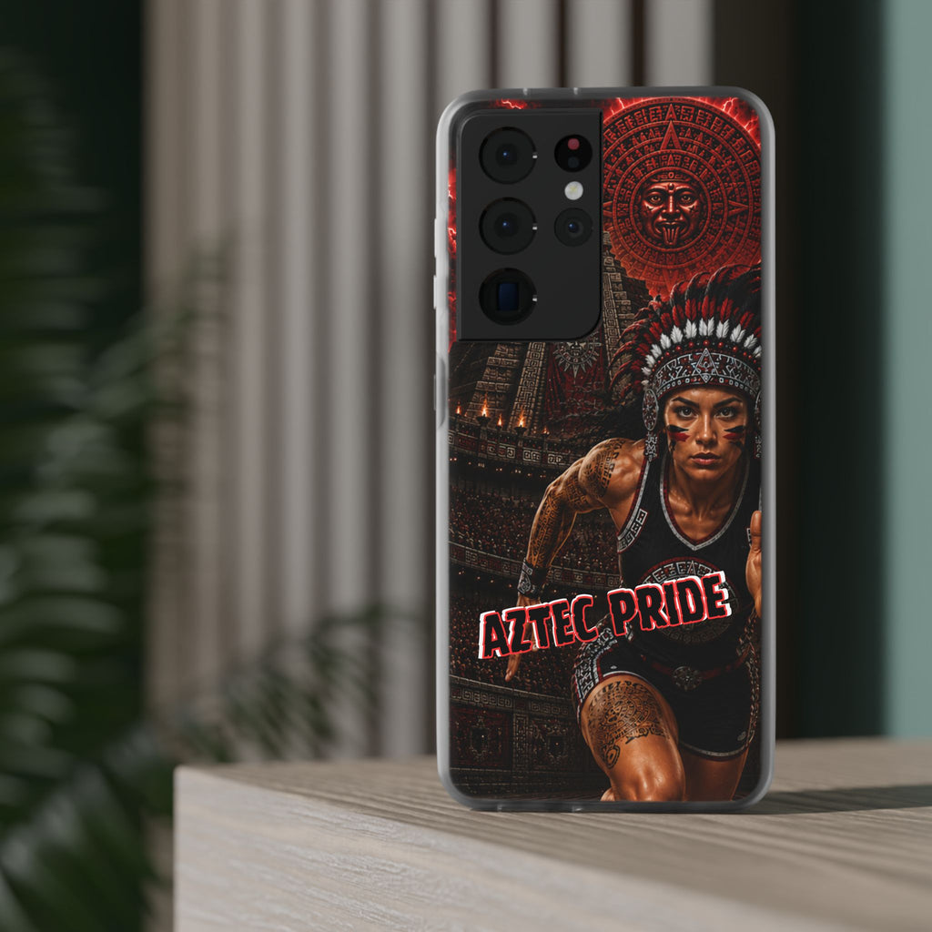 Aztec Track & Field Female Warrior – Flexi Phone Case (iPhone & Samsung • Clear TPU • Made & Shipped in the USA • 🚚 FREE USA Shipping • Personalized Option)
