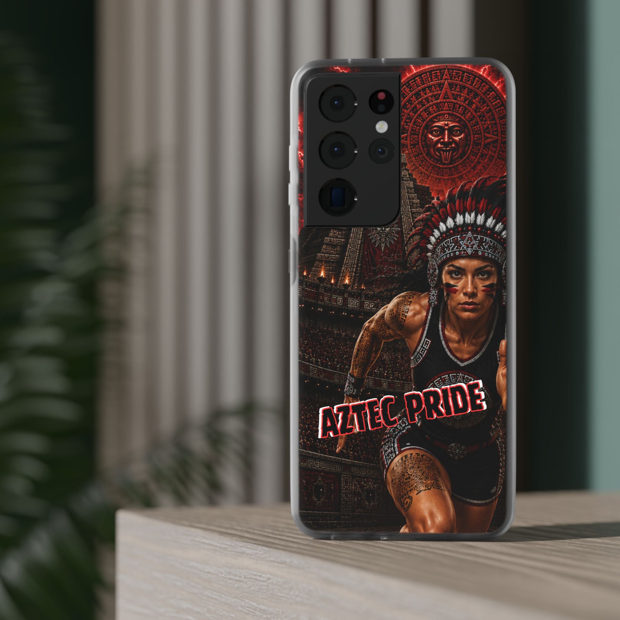 Aztec Track & Field Female Warrior – Flexi Phone Case (iPhone & Samsung • Clear TPU • Made & Shipped in the USA • 🚚 FREE USA Shipping • Personalized Option)