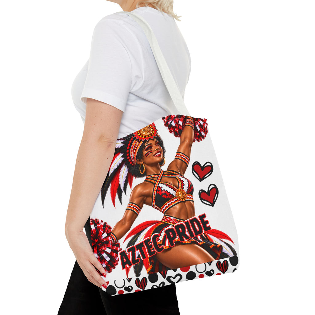 Aztec Cheerleader Warrior Tote Bag | Aztec-Inspired AI Art • Made & Shipped in the USA • 🚚 FREE USA Shipping • FREE Personalization