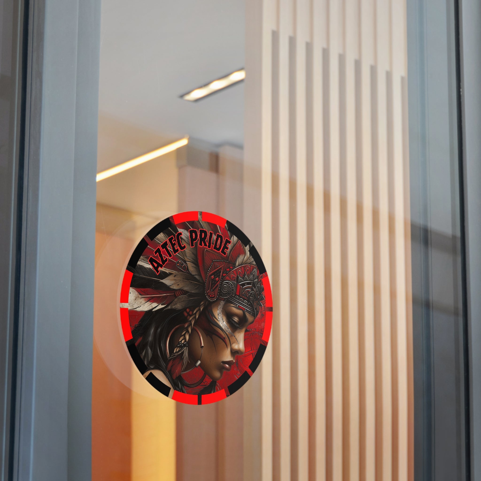 Aztec Sun Goddess Round Vinyl Sticker – Waterproof Matte Decal (2”–6”)