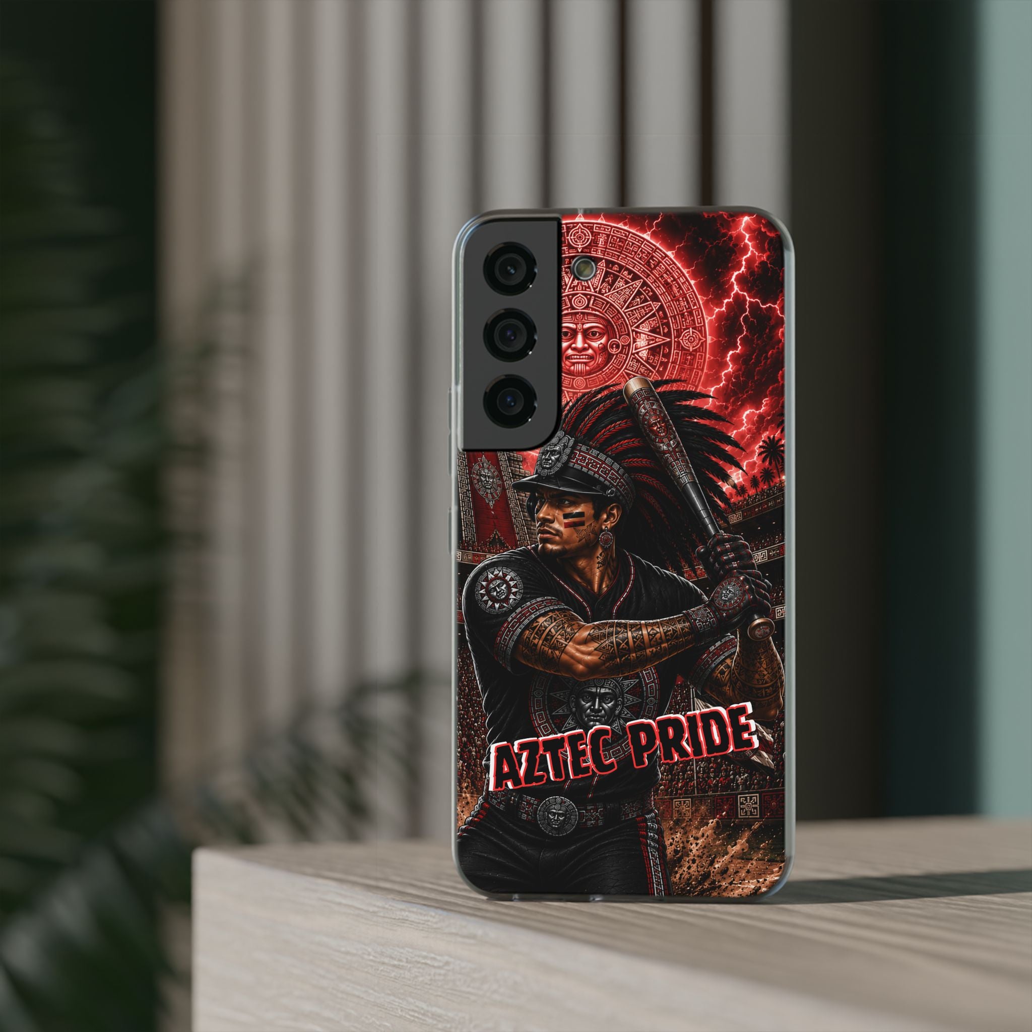 Aztec Baseball Warrior – Flexi Phone Case (iPhone & Samsung • Clear TPU • Made & Shipped in the USA • 🚚 FREE USA Shipping • Personalized Option)